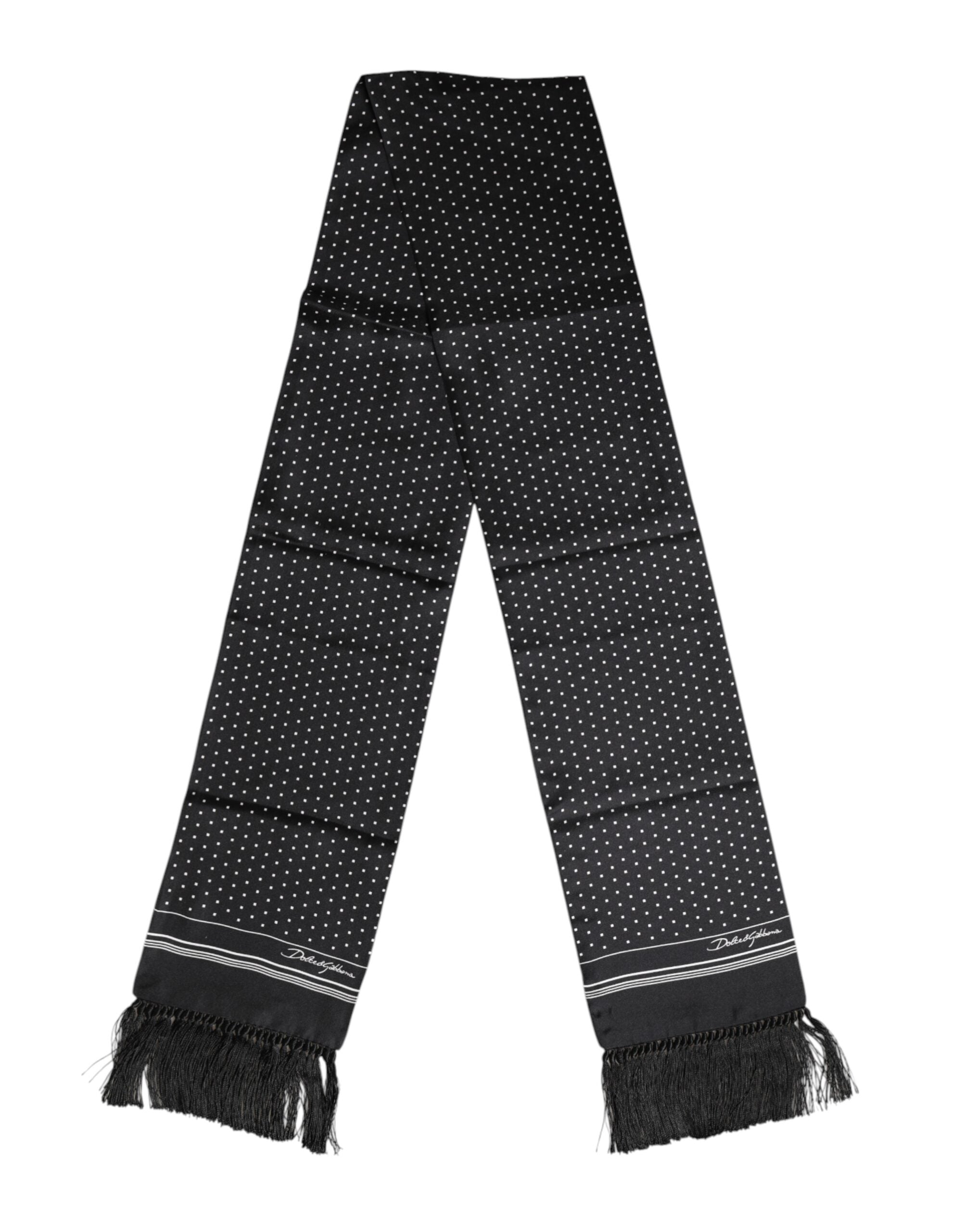 Dolce & Gabbana Black and White Polka Dot Fringe Scarf-2