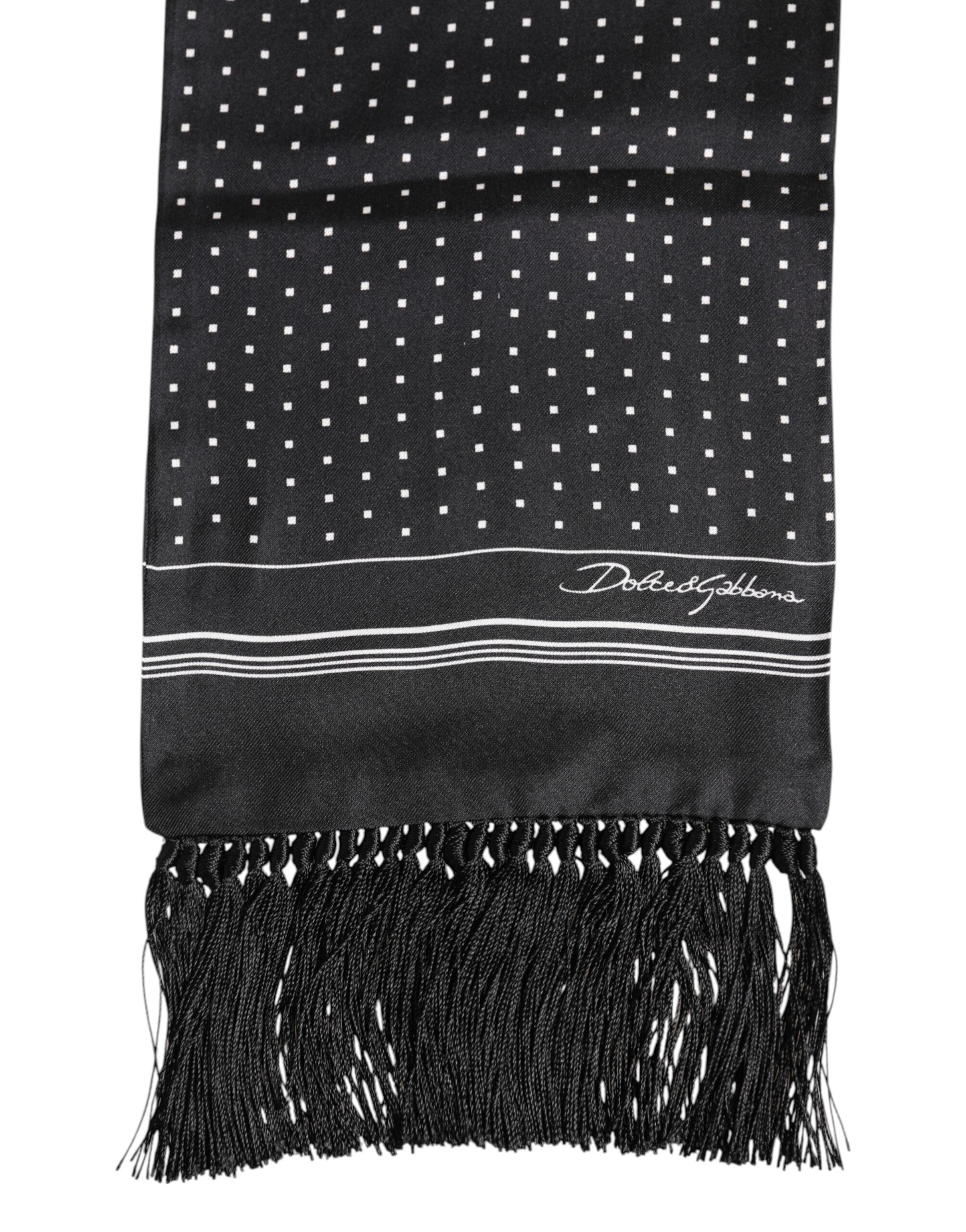 Dolce & Gabbana Black and White Polka Dot Fringe Scarf-3