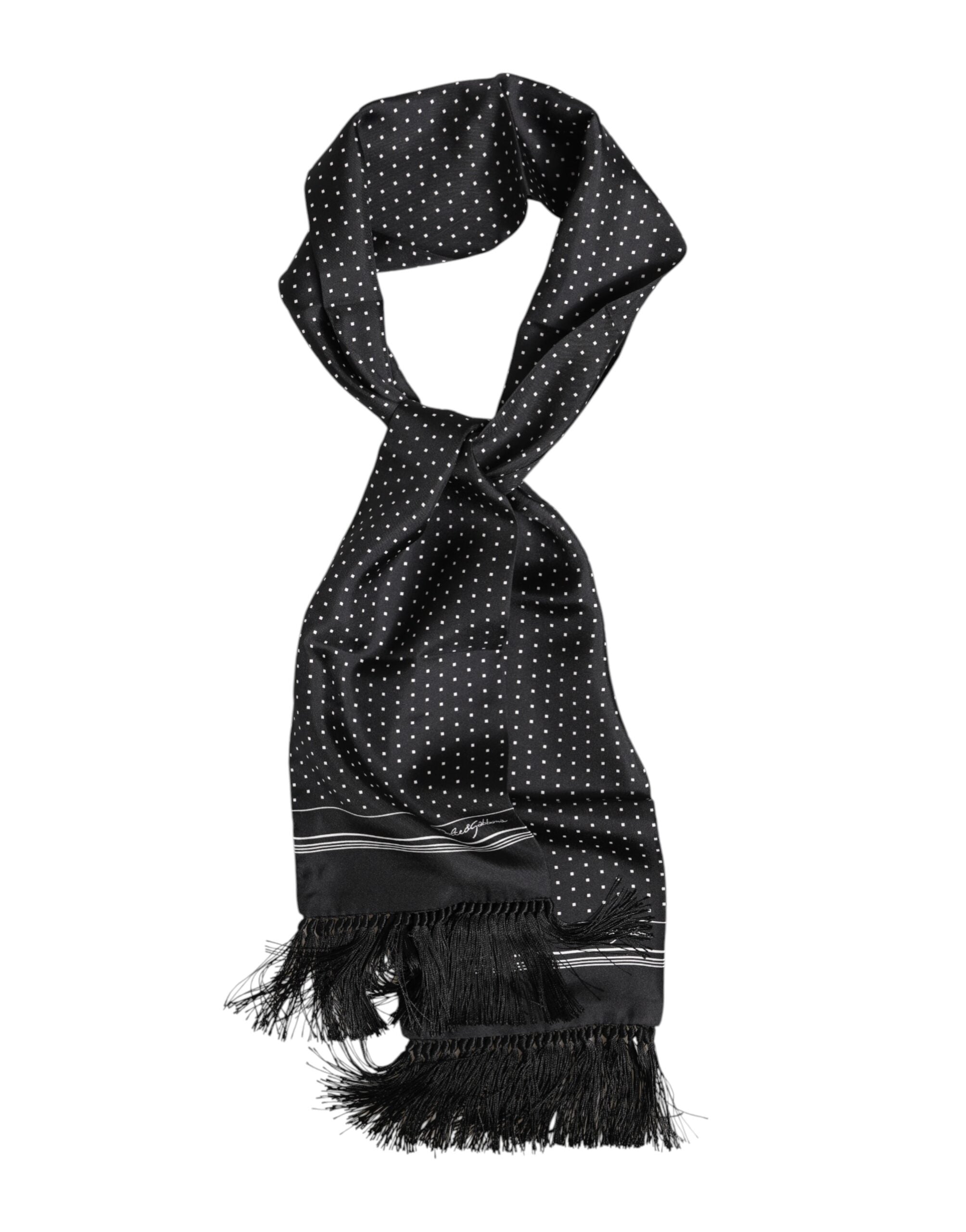 Dolce & Gabbana Black and White Polka Dot Fringe Scarf-4
