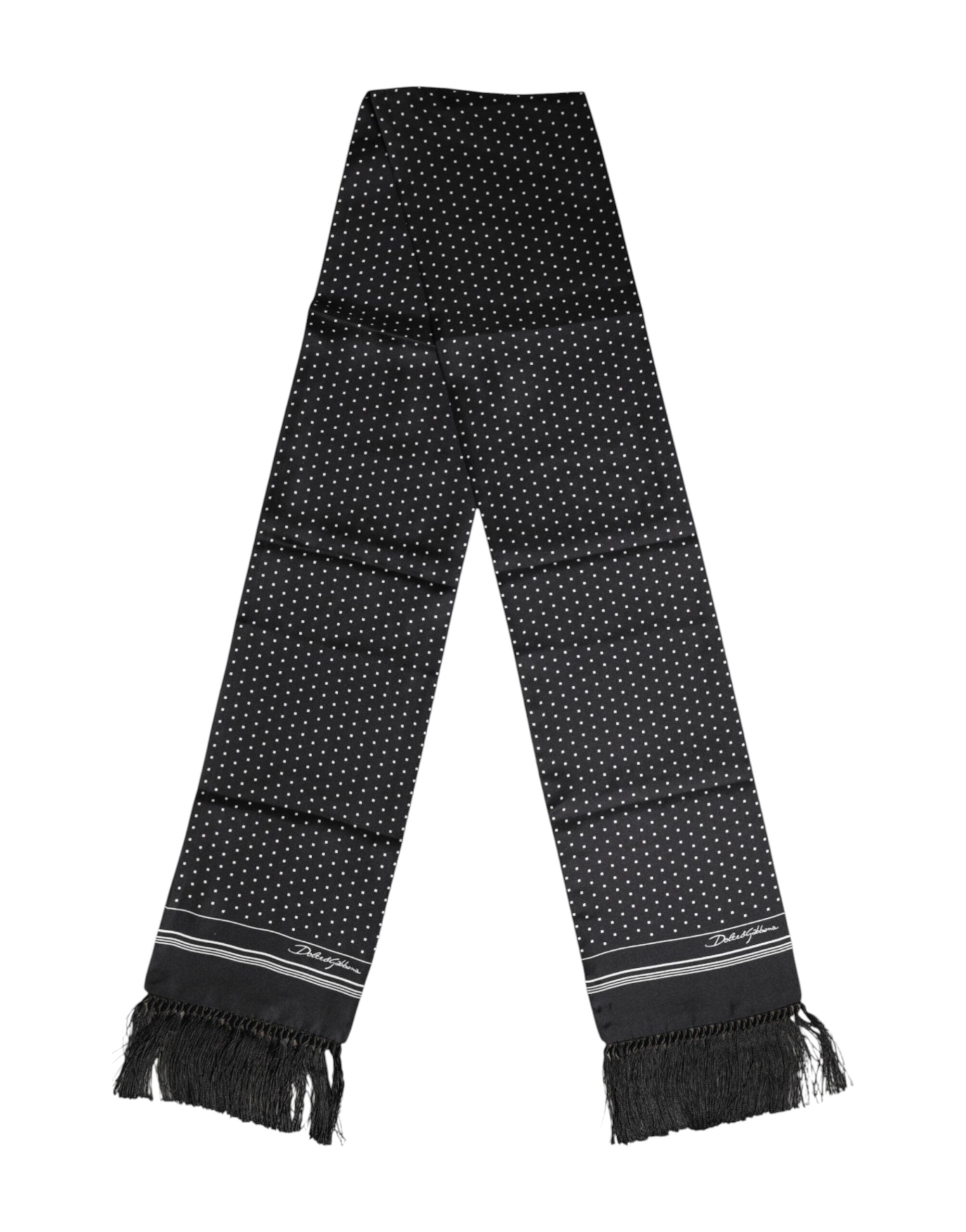 Dolce & Gabbana Black and White Polka Dot Fringe Scarf-5