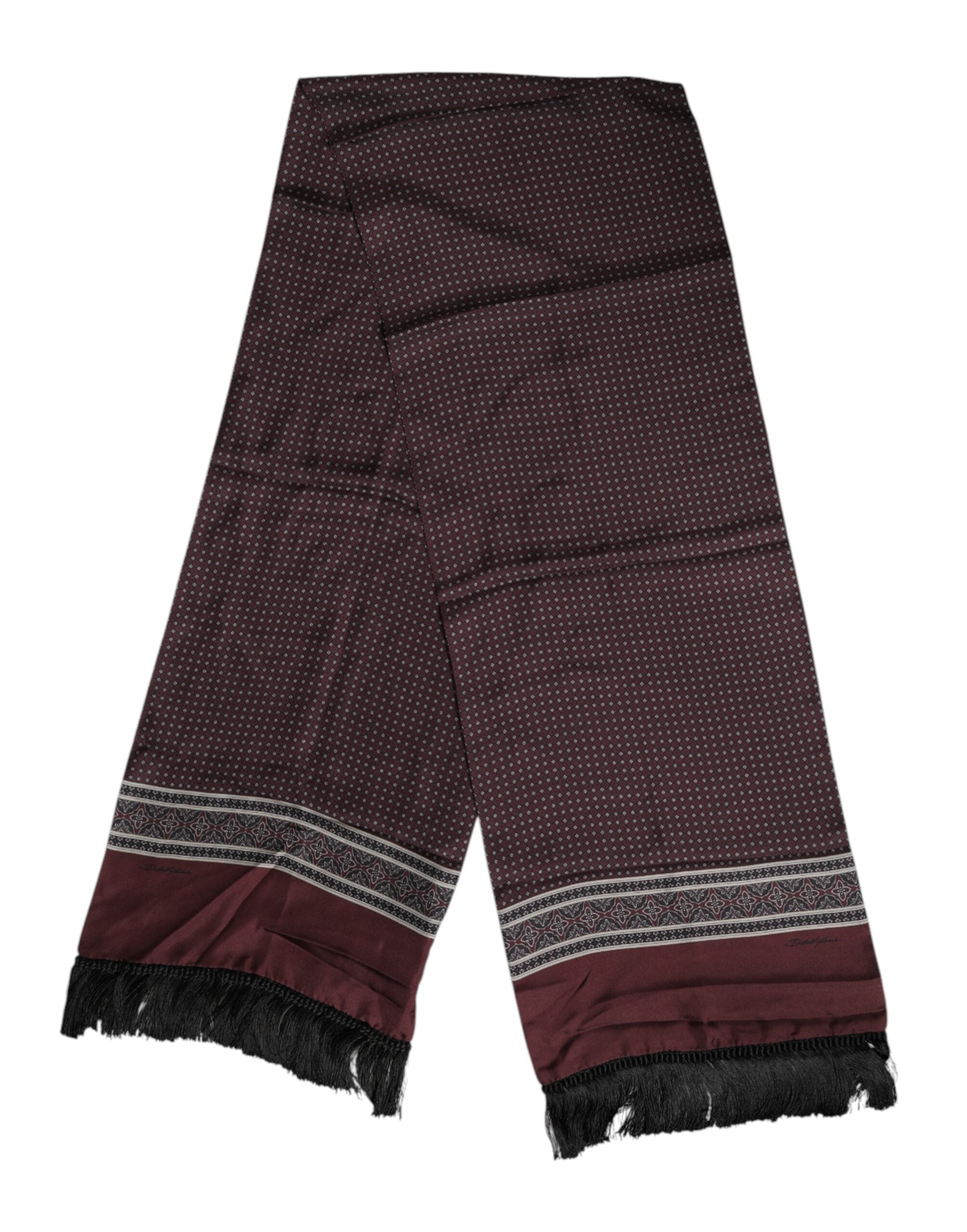 Dolce & Gabbana Chestnut Brown Polka Dot Silk Fringe Scarf-2