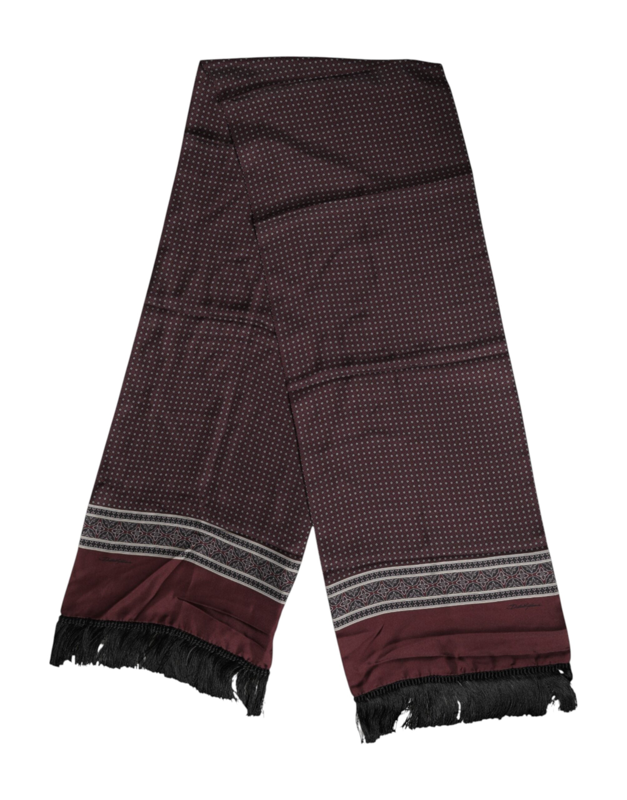 Dolce & Gabbana Chestnut Brown Polka Dot Silk Fringe Scarf-3