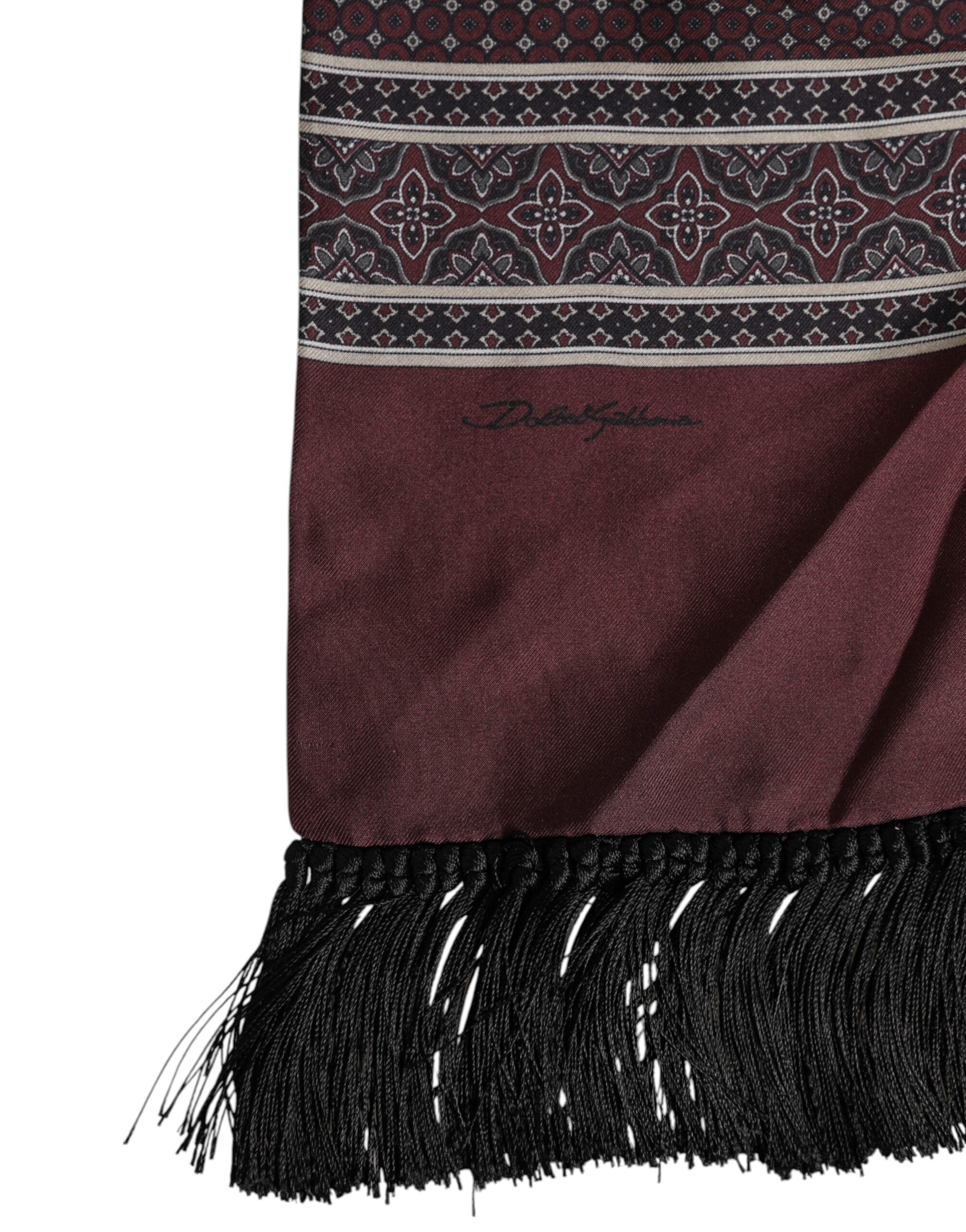 Dolce & Gabbana Chestnut Brown Polka Dot Silk Fringe Scarf-4