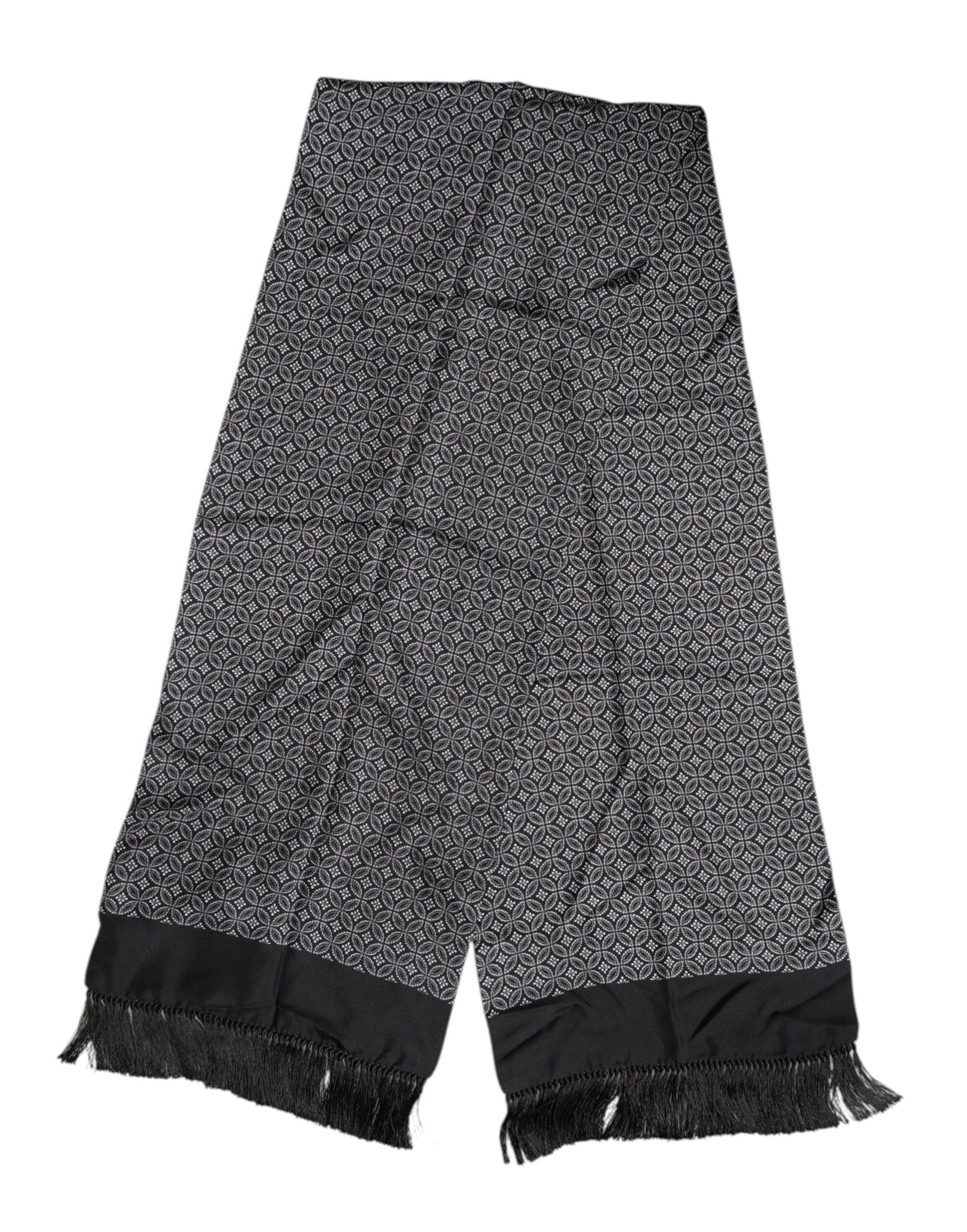 Dolce & Gabbana Black Patterned Fringe Men's Foulard Scarf-2
