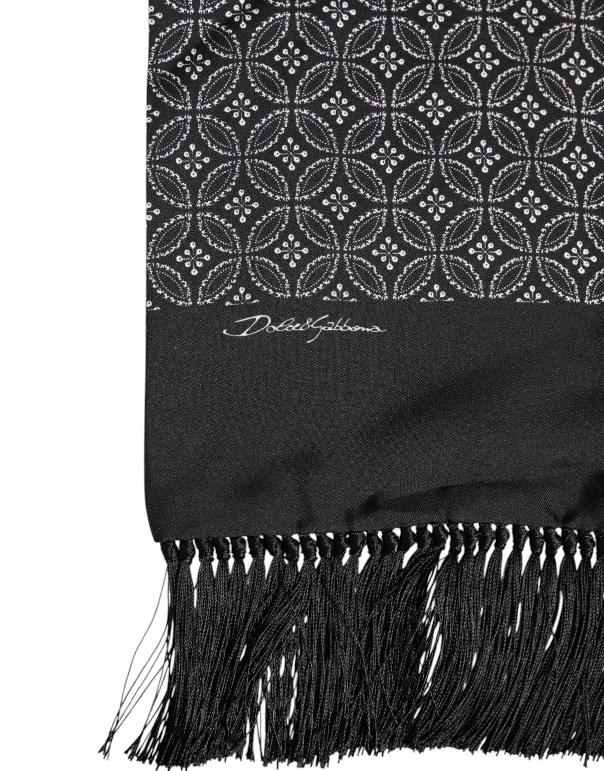 Dolce & Gabbana Black Patterned Fringe Men's Foulard Scarf-3