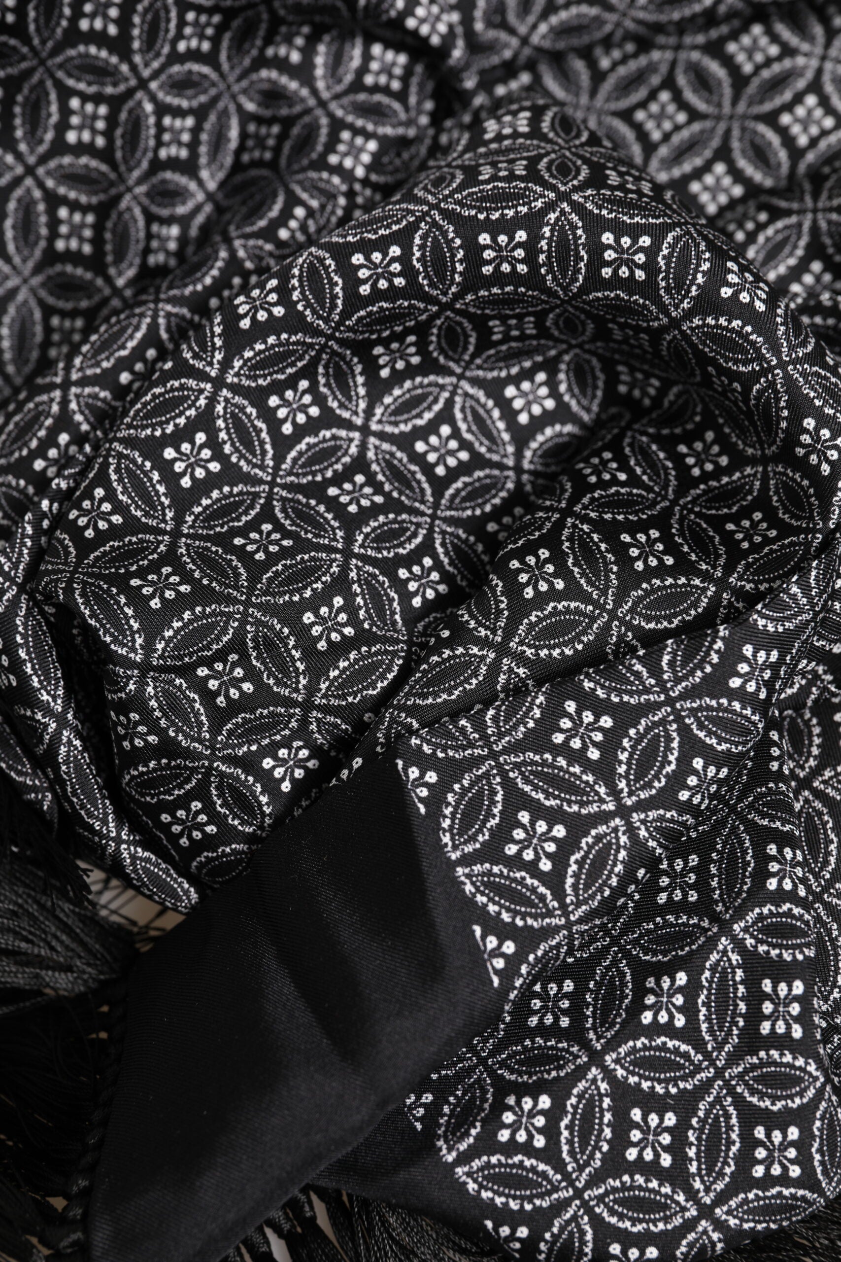 Dolce & Gabbana Black Patterned Fringe Men's Foulard Scarf-4
