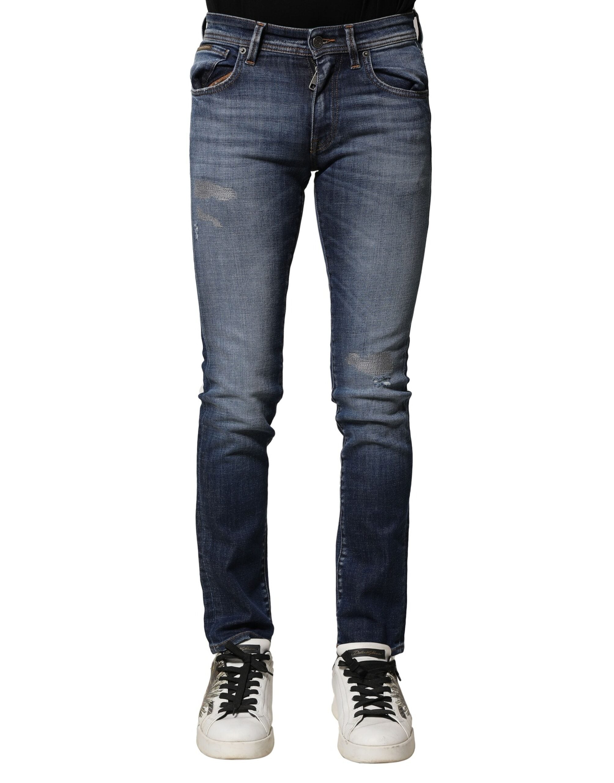 Dolce & Gabbana Blue Washed Cotton Slim Fit Men's Denim Jeans-2
