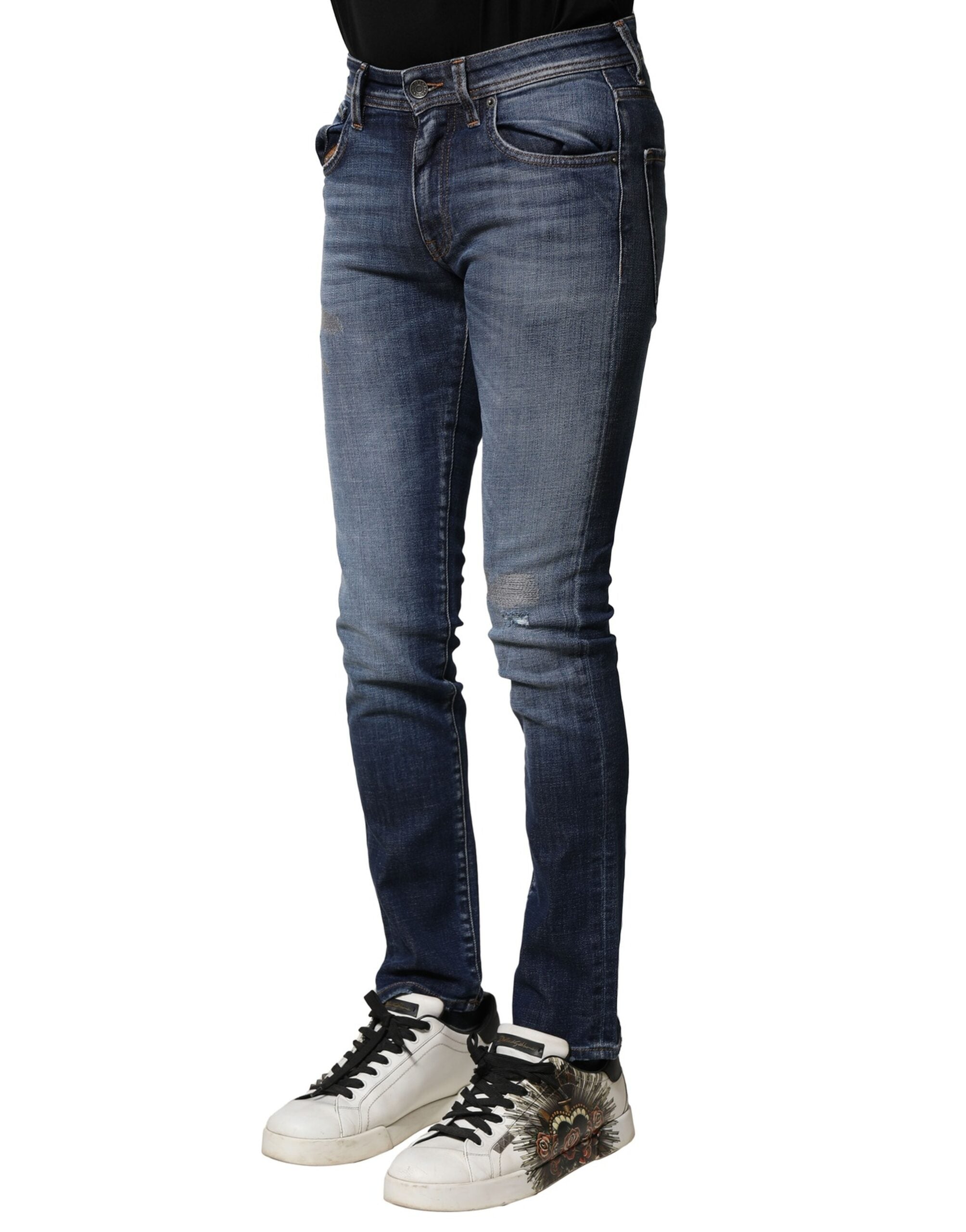 Dolce & Gabbana Blue Washed Cotton Slim Fit Men's Denim Jeans-3