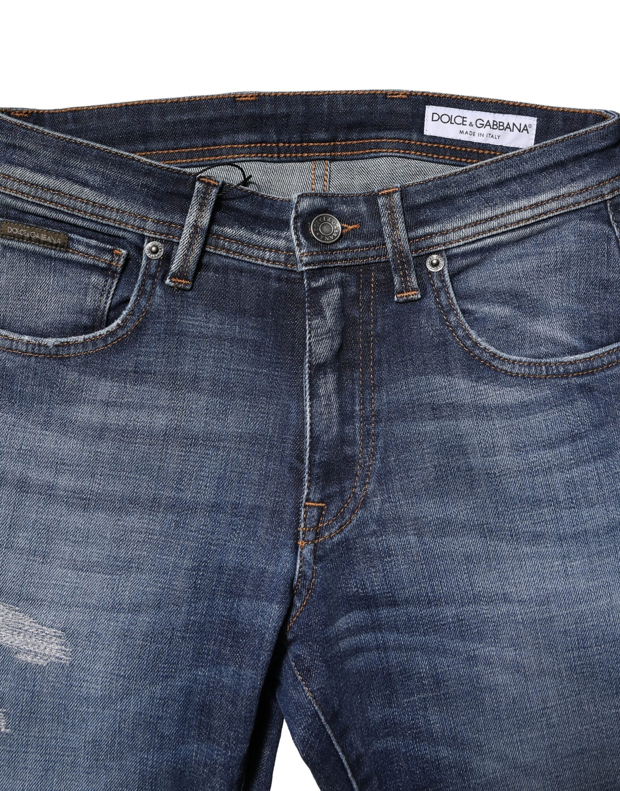 Dolce & Gabbana Blue Washed Cotton Slim Fit Men's Denim Jeans-5