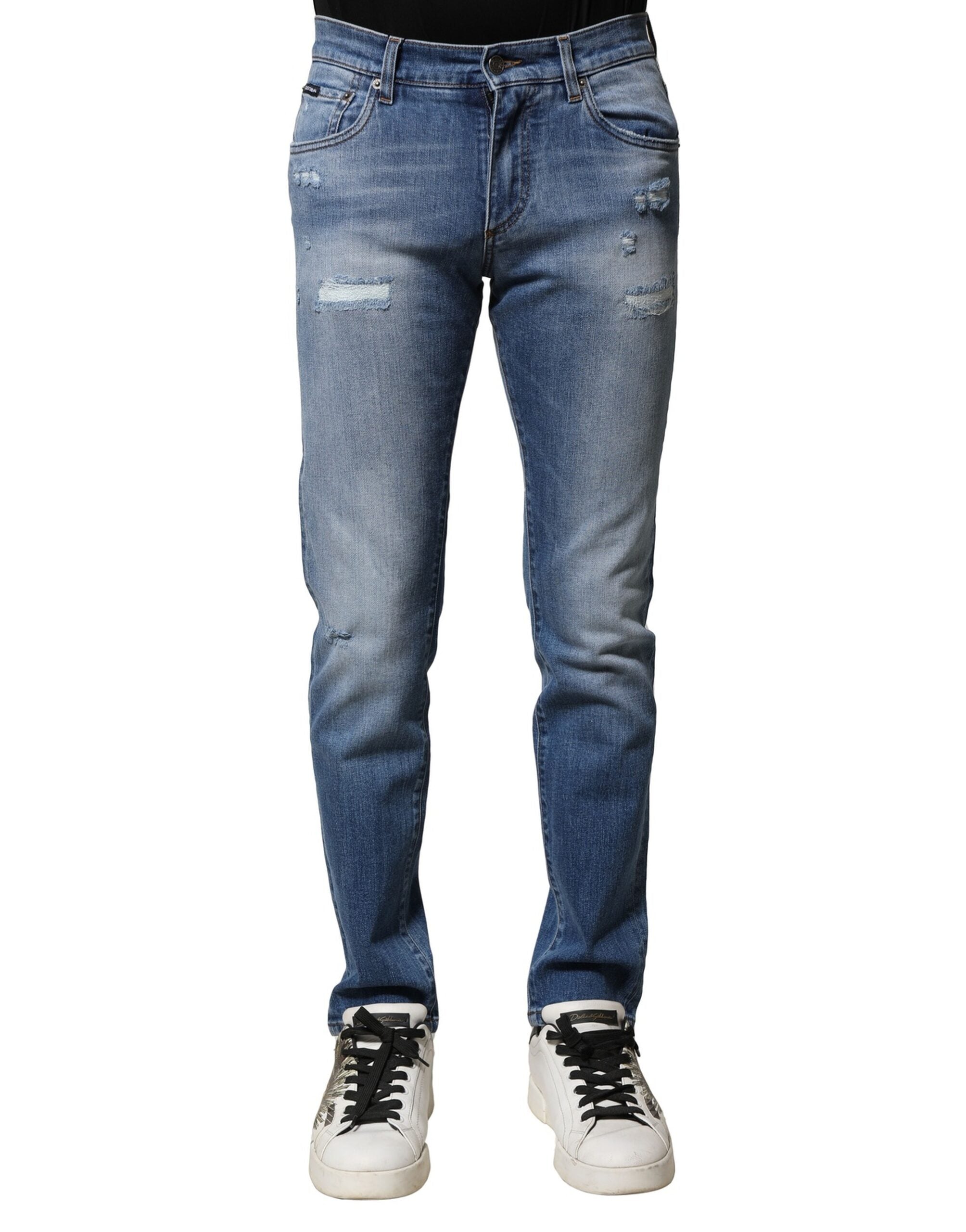 Vaqueros ajustados de algodón lavado azul de Dolce & Gabbana para hombre-1