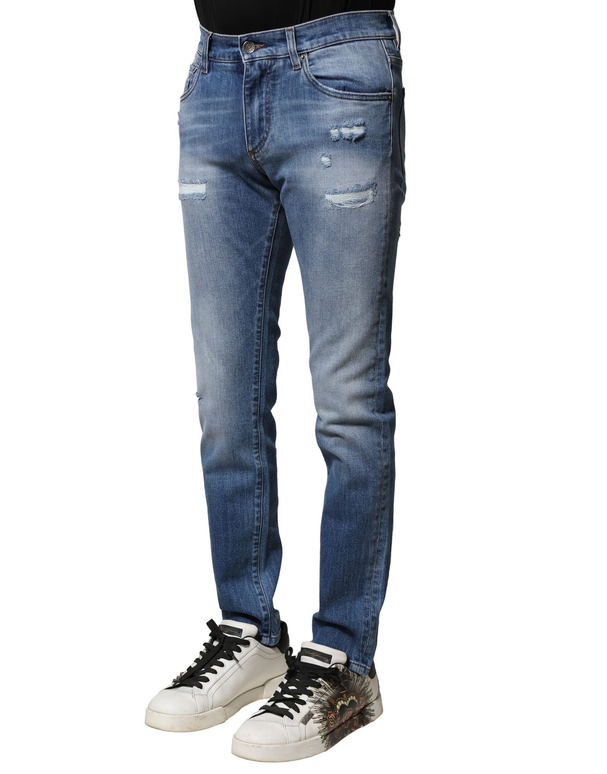 Vaqueros ajustados de algodón lavado azul de Dolce & Gabbana para hombre-3