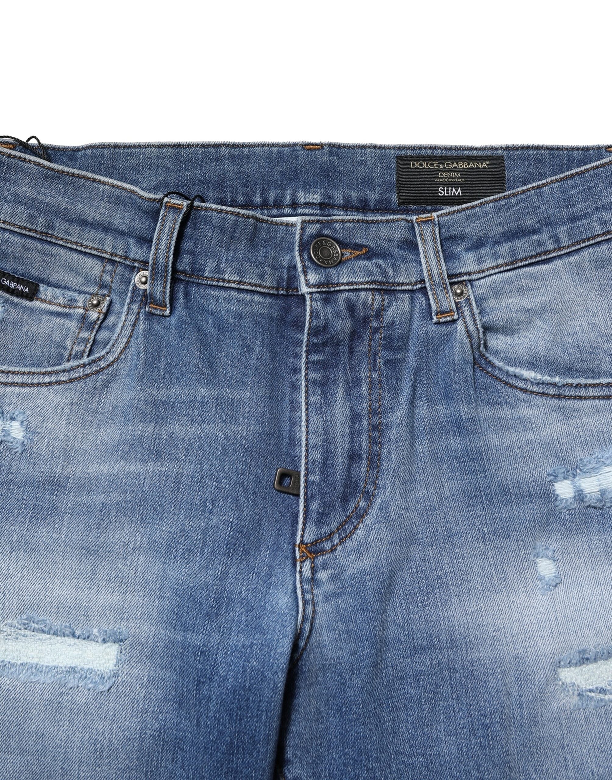 Vaqueros ajustados de algodón lavado azul de Dolce & Gabbana para hombre-5