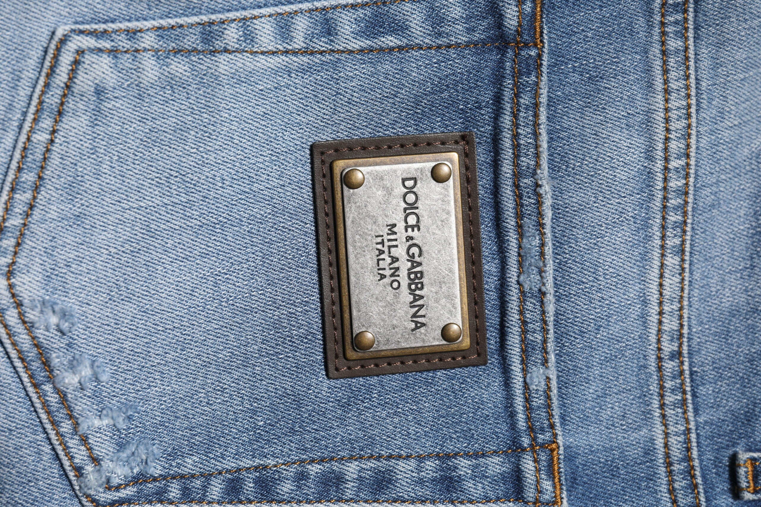 Vaqueros ajustados de algodón lavado azul de Dolce & Gabbana para hombre-6
