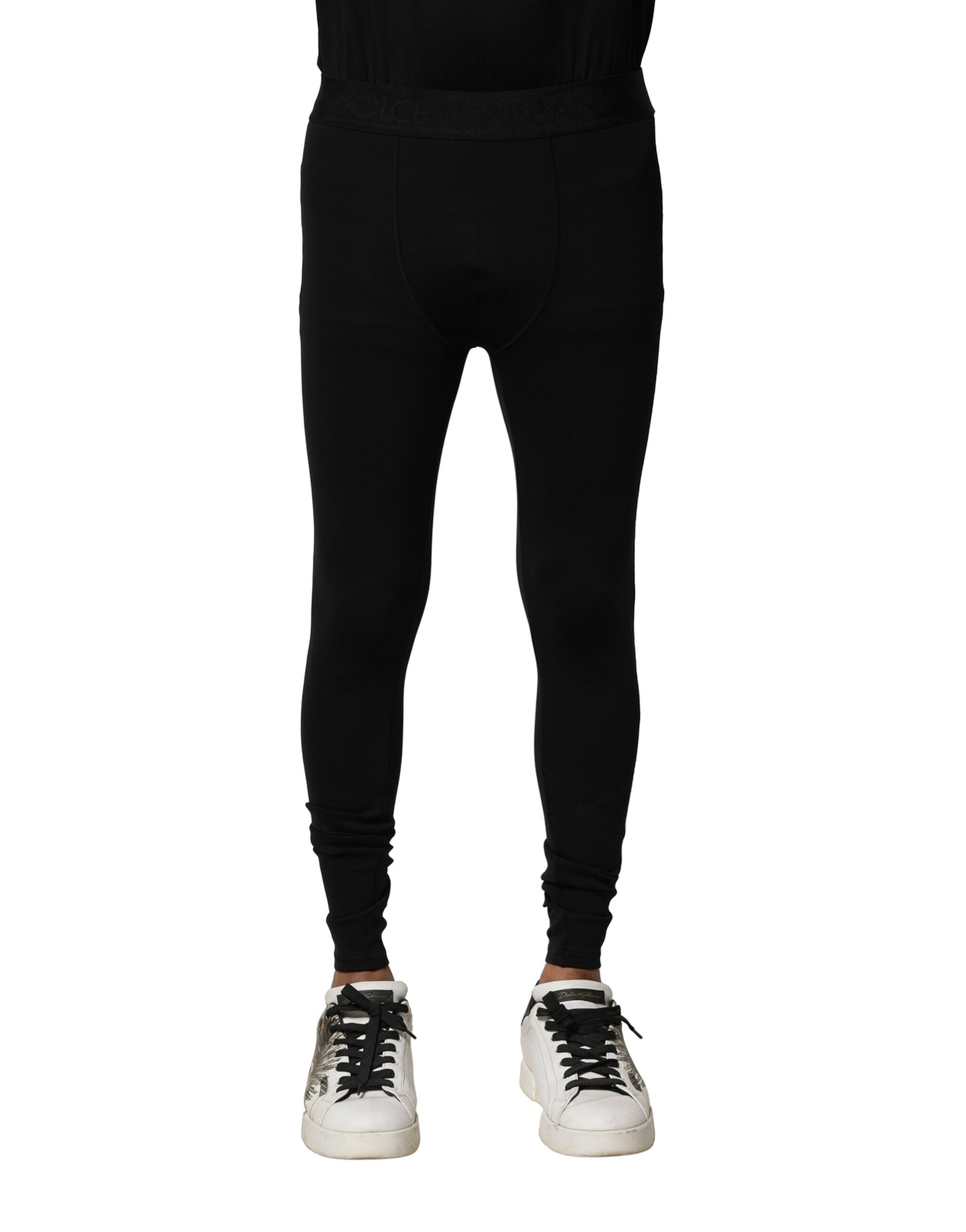 Dolce & Gabbana Black Nylon Elastic Logo Men's Leggings Trousers-1