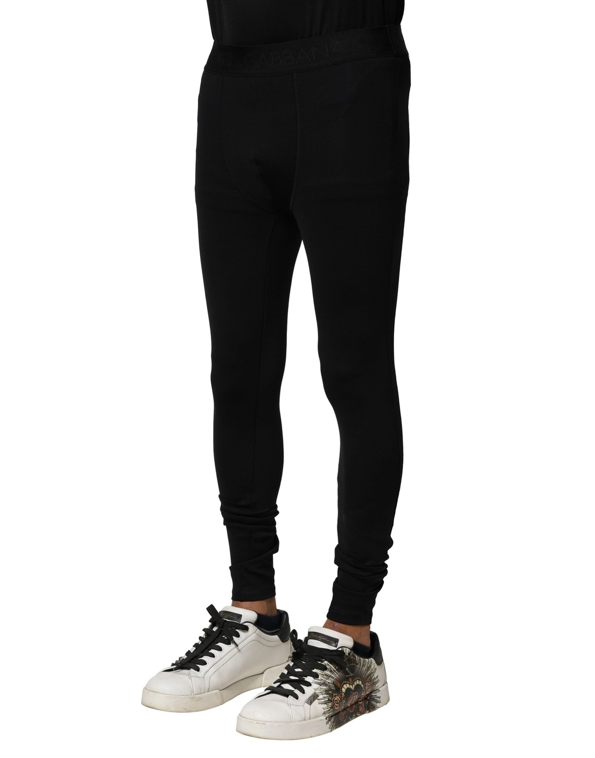 Dolce & Gabbana Black Nylon Elastic Logo Men's Leggings Trousers-3