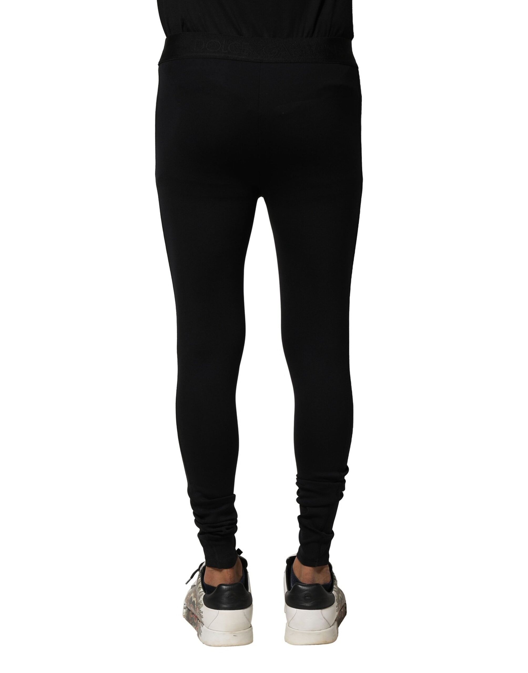 Dolce & Gabbana Black Nylon Elastic Logo Men's Leggings Trousers-4