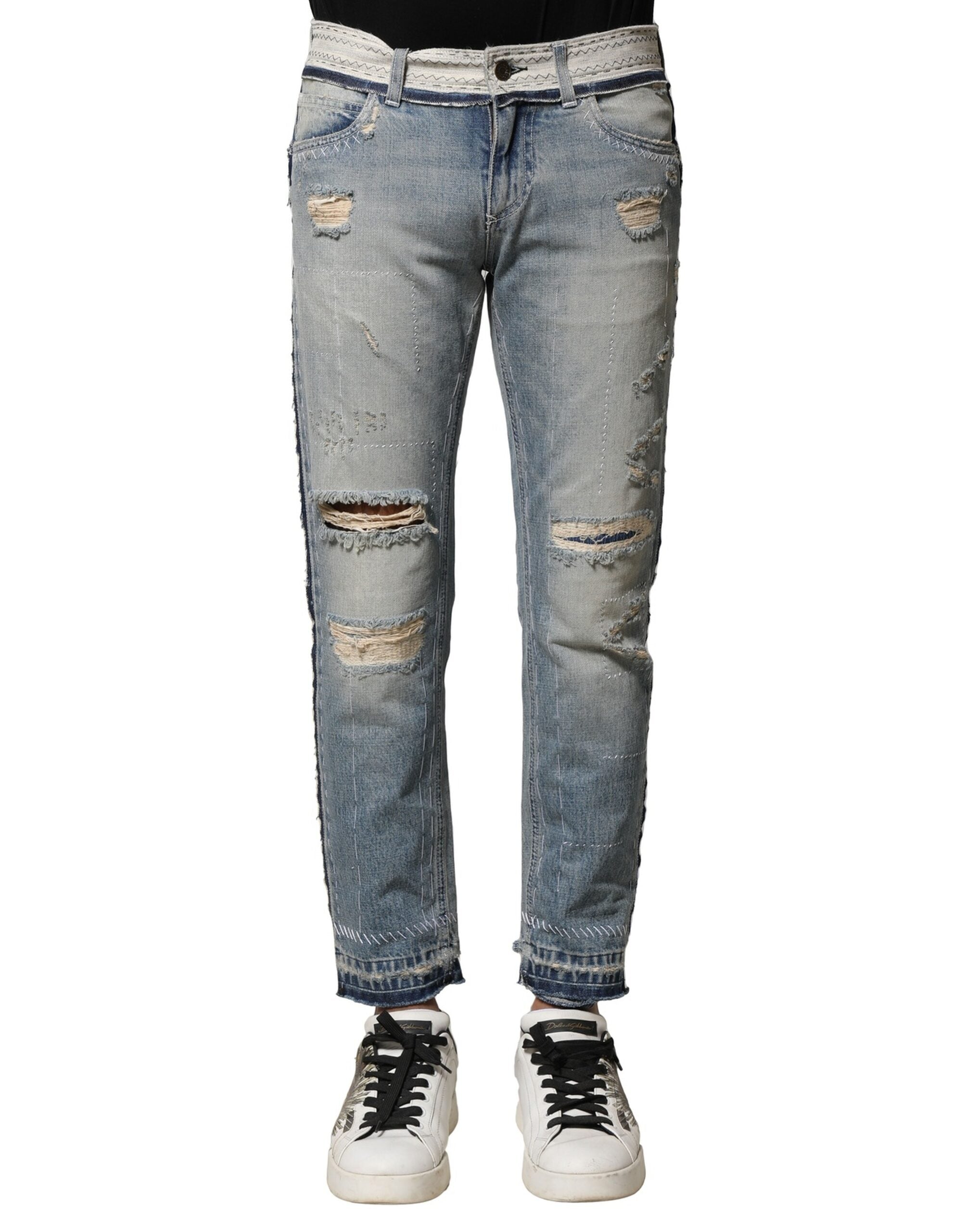 Dolce & Gabbana Light Blue Distressed Straight Men's Denim Jeans-2