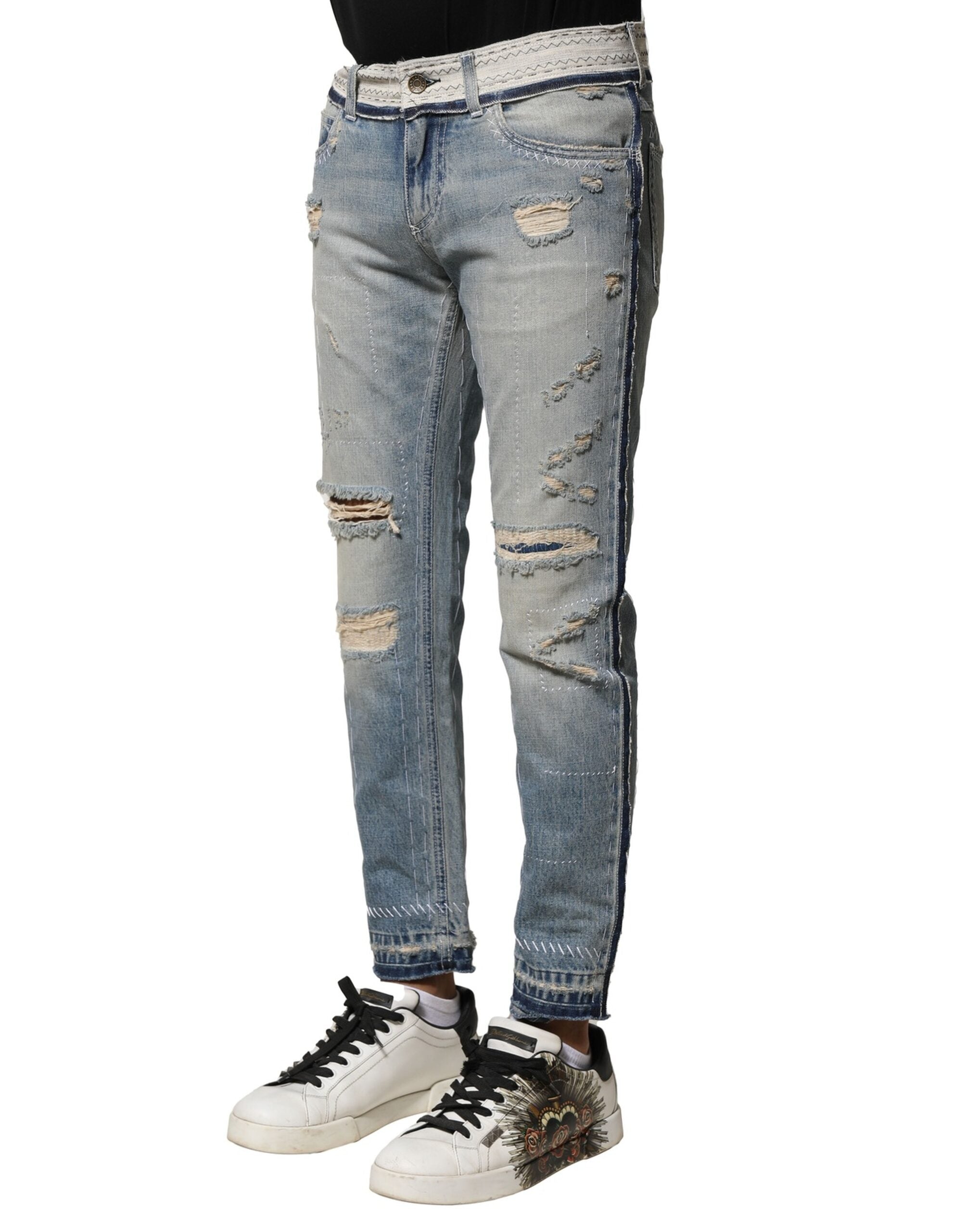 Dolce & Gabbana Light Blue Distressed Straight Men's Denim Jeans-3