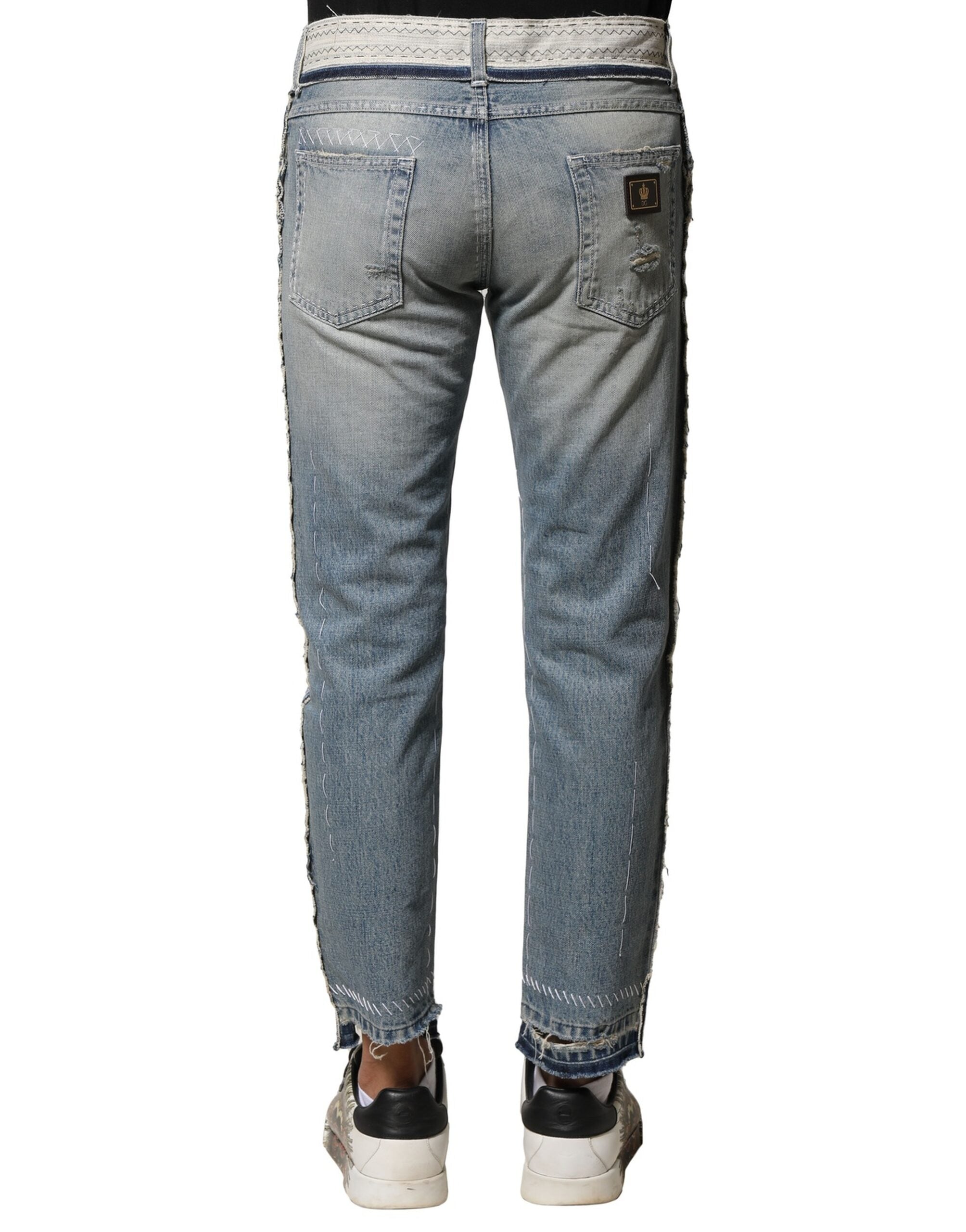 Dolce & Gabbana Light Blue Distressed Straight Men's Denim Jeans-4