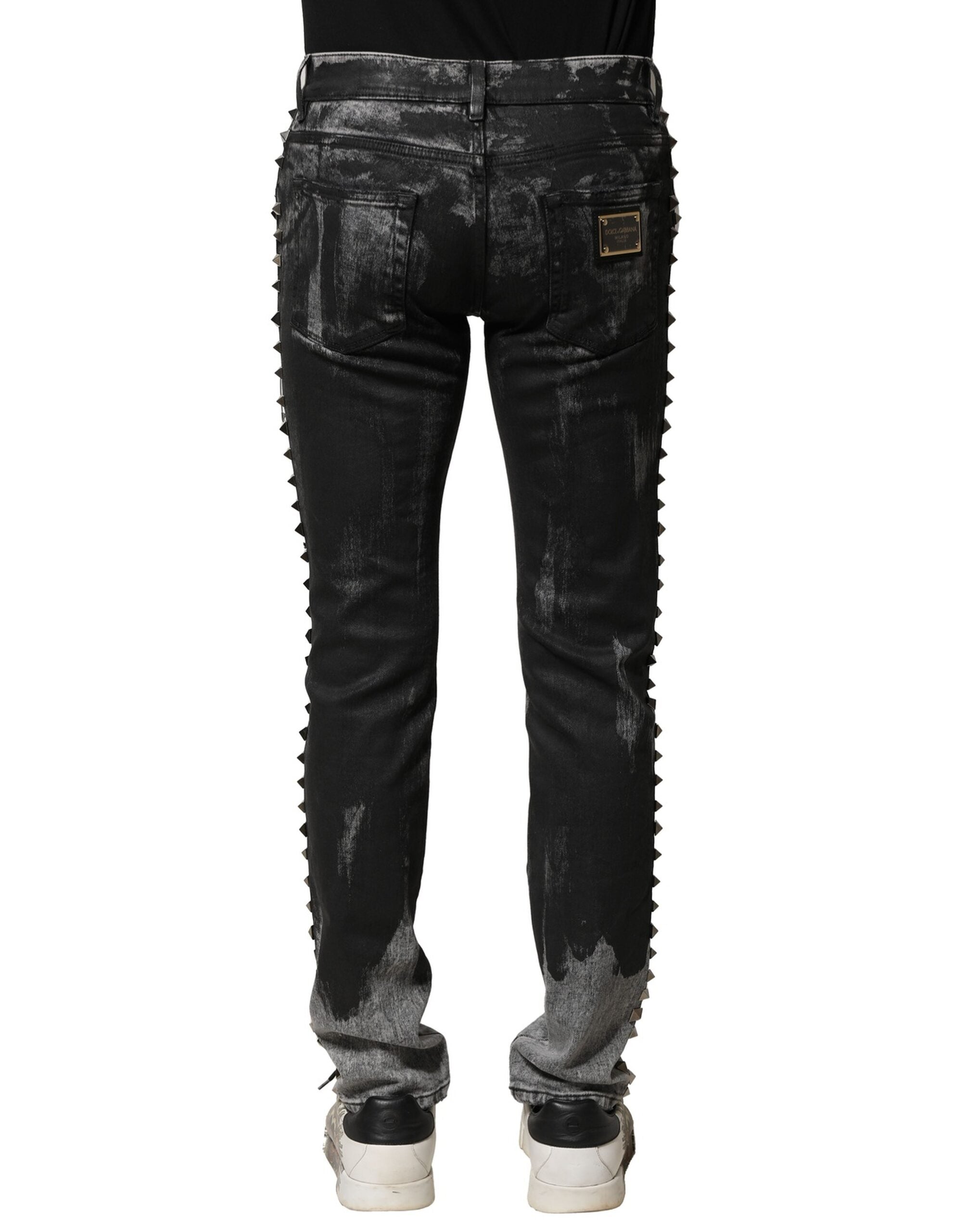 Dolce & Gabbana Schwarze, gewaschene, verzierte Skinny Denim Jeans-4