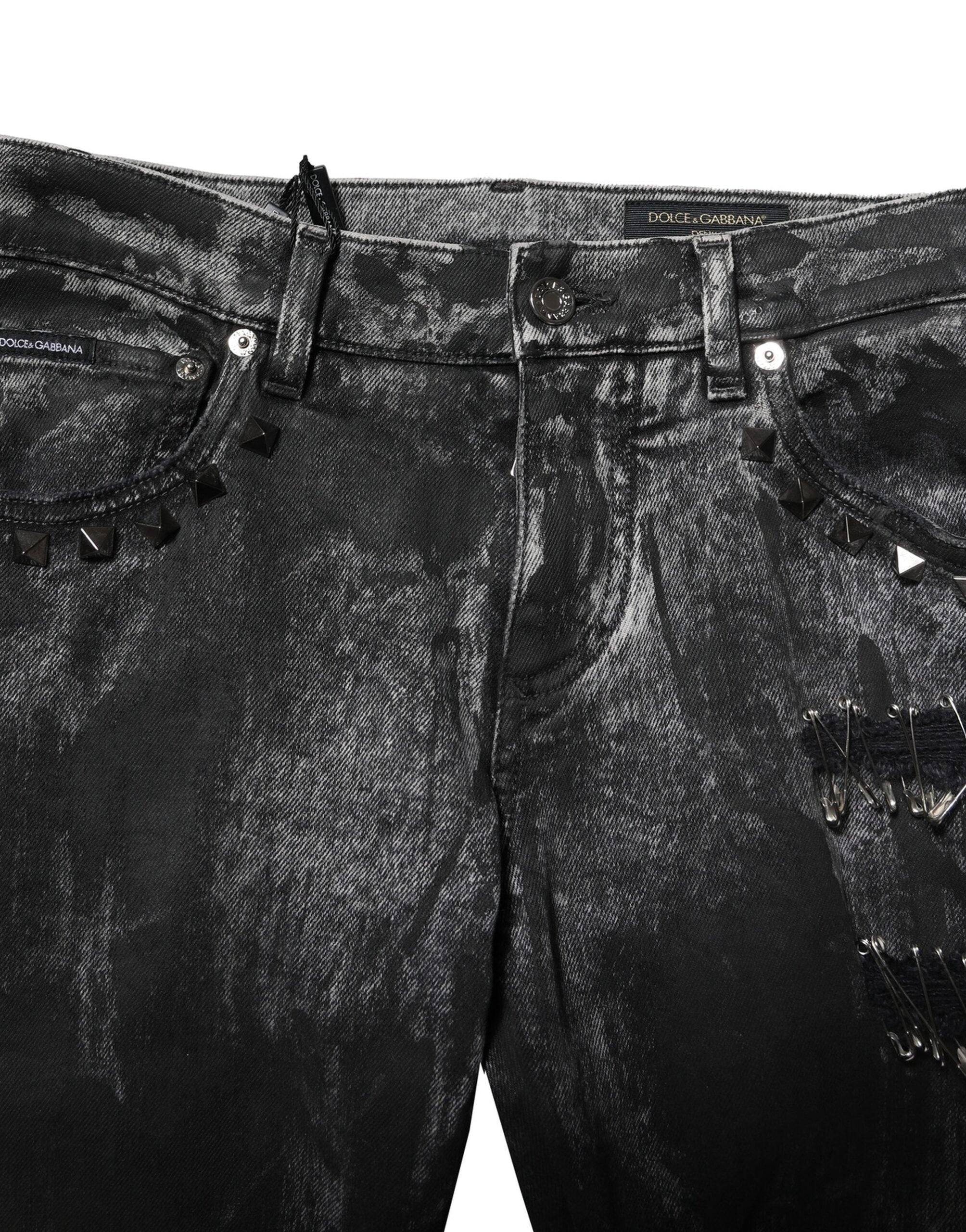 Dolce & Gabbana Schwarze, gewaschene, verzierte Skinny Denim Jeans-5