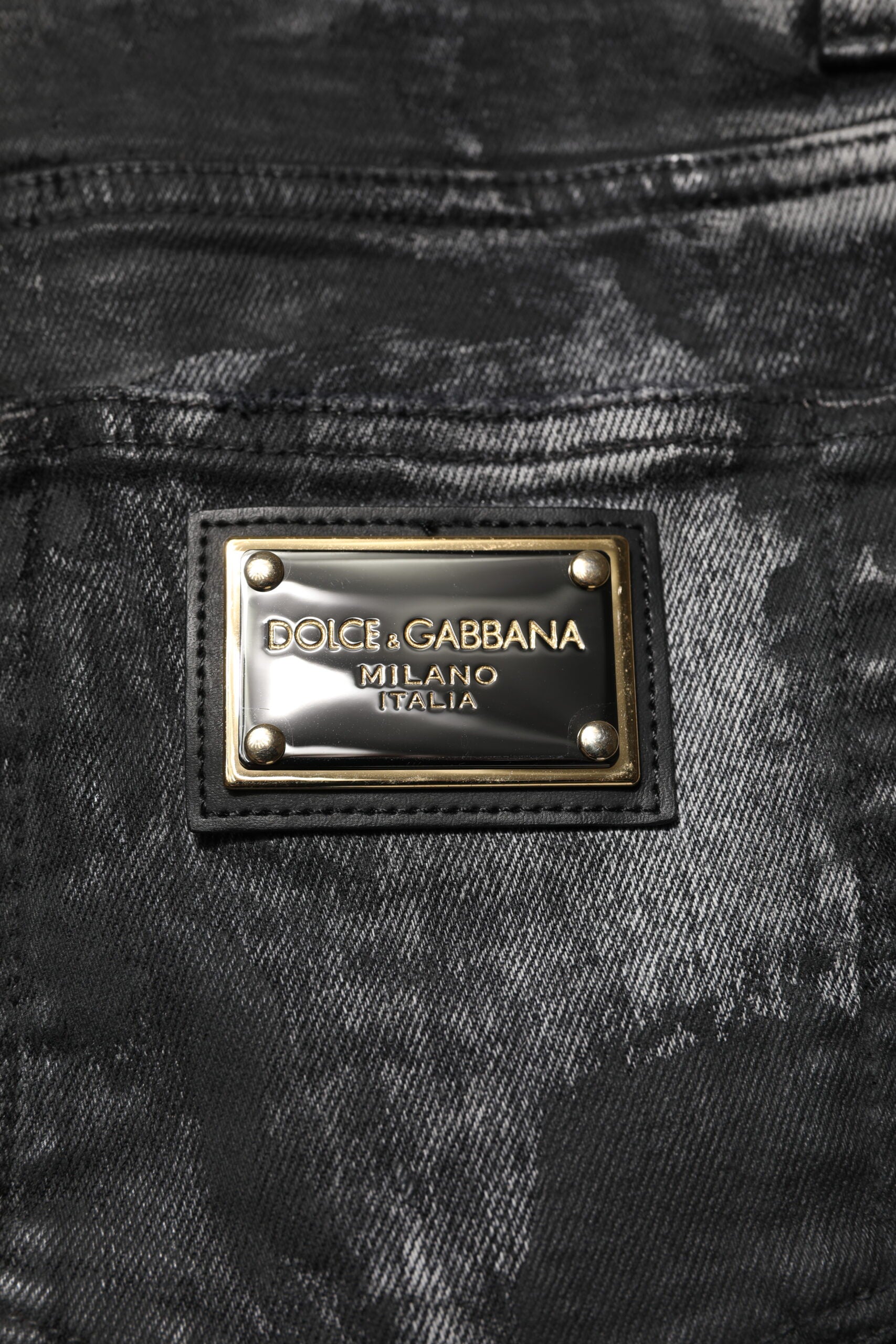 Dolce & Gabbana Schwarze, gewaschene, verzierte Skinny Denim Jeans-6
