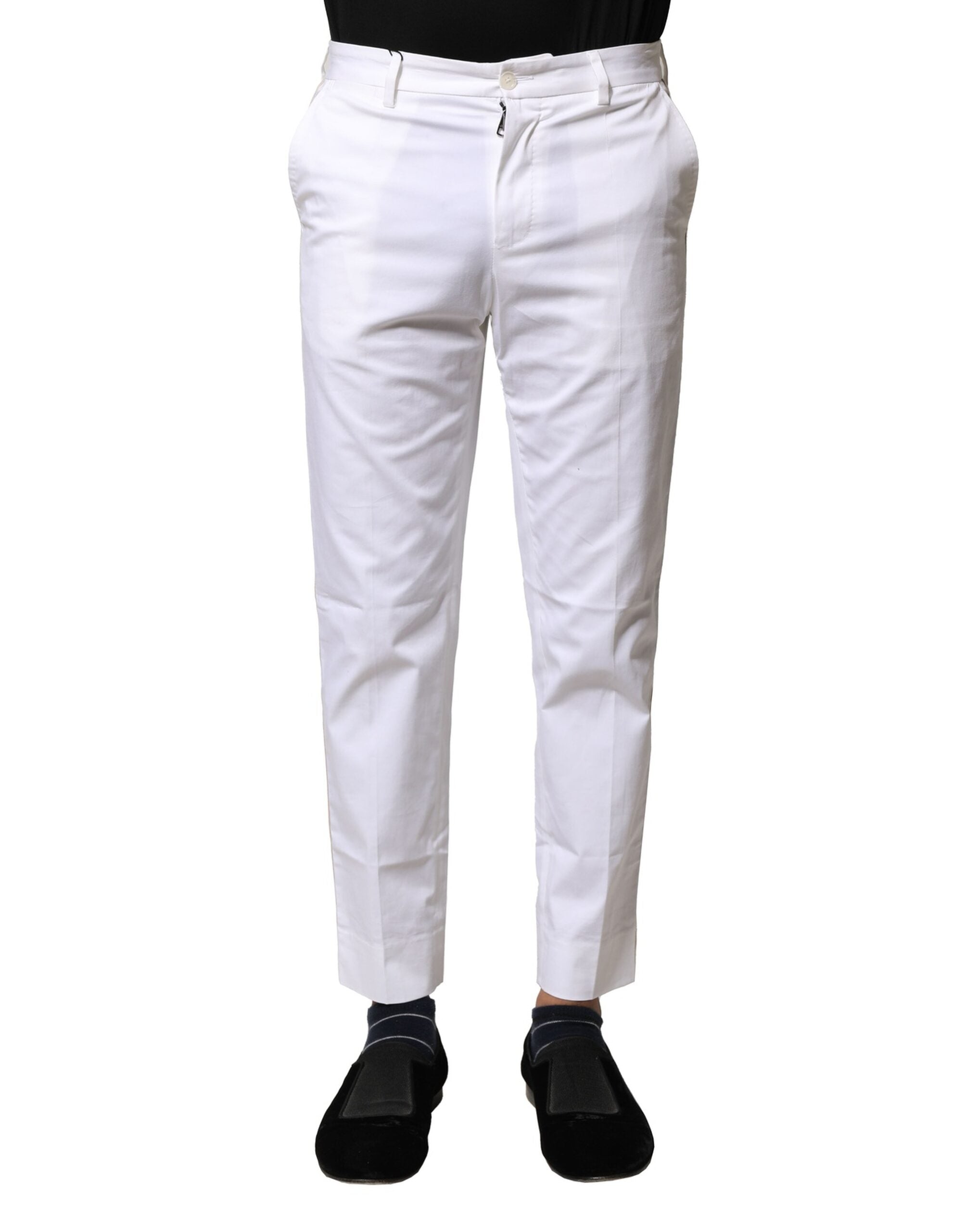 Dolce & Gabbana White Cotton Straight Logo Men's Trousers-1
