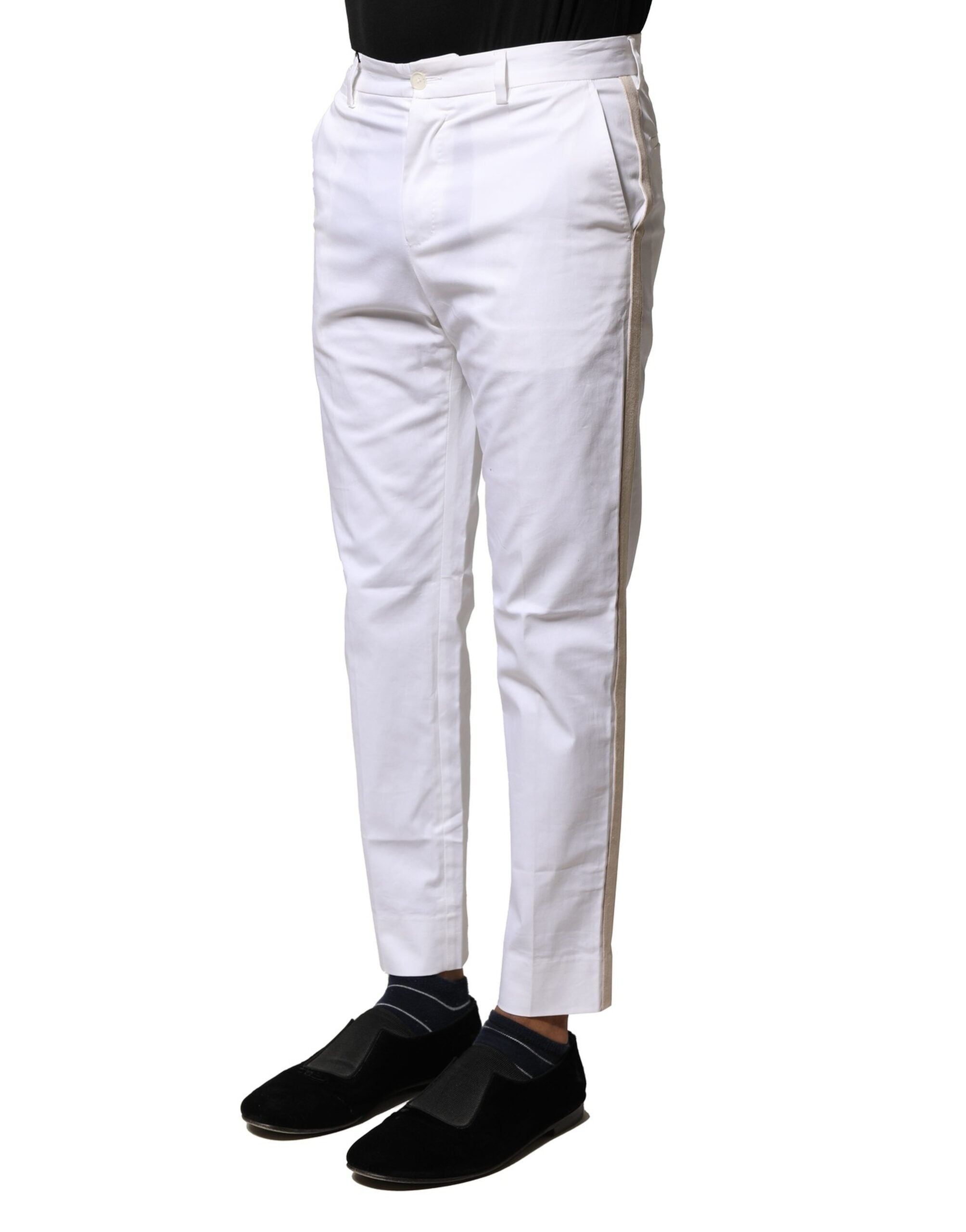 Dolce & Gabbana White Cotton Straight Logo Men's Trousers-3