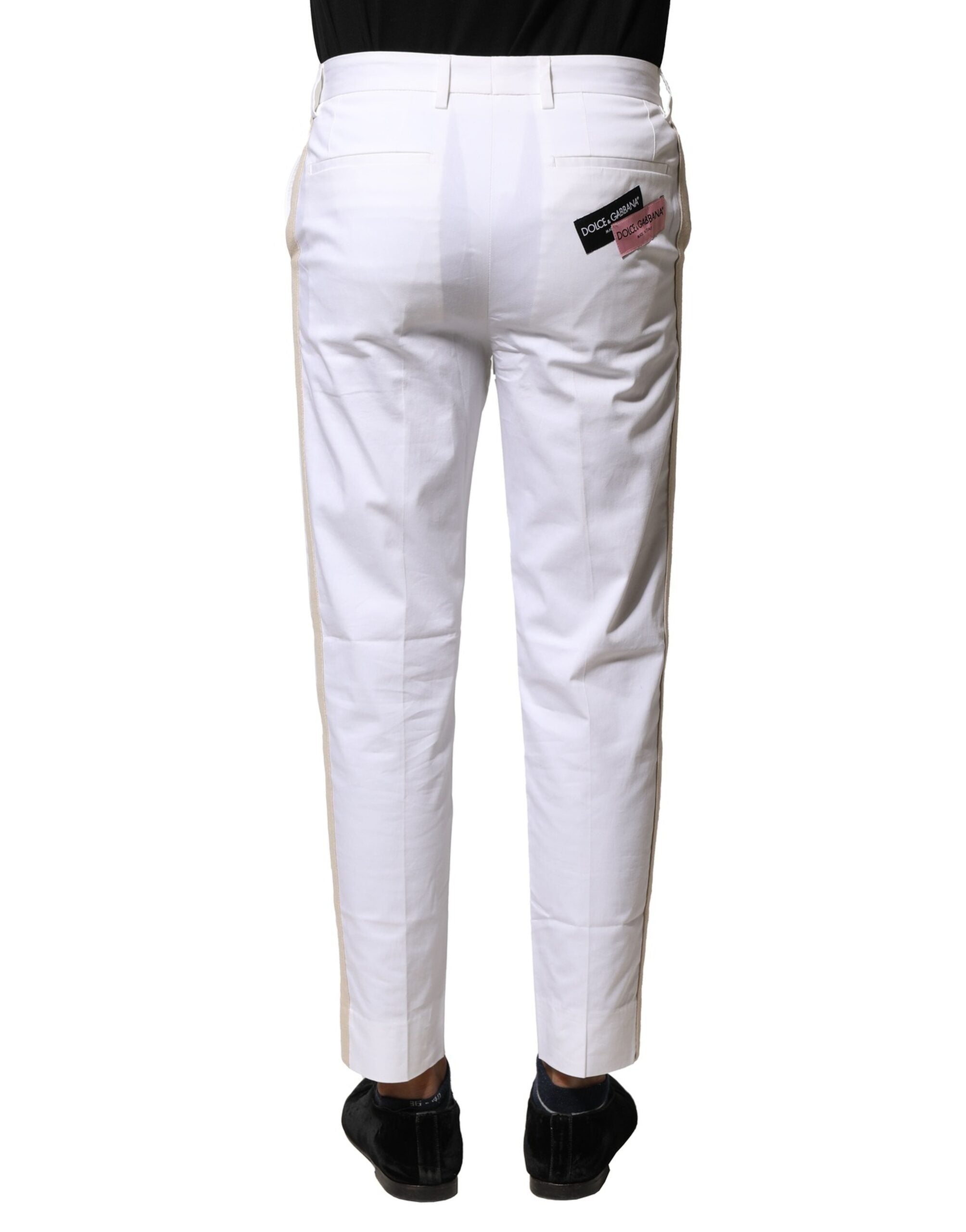 Dolce & Gabbana White Cotton Straight Logo Men's Trousers-4
