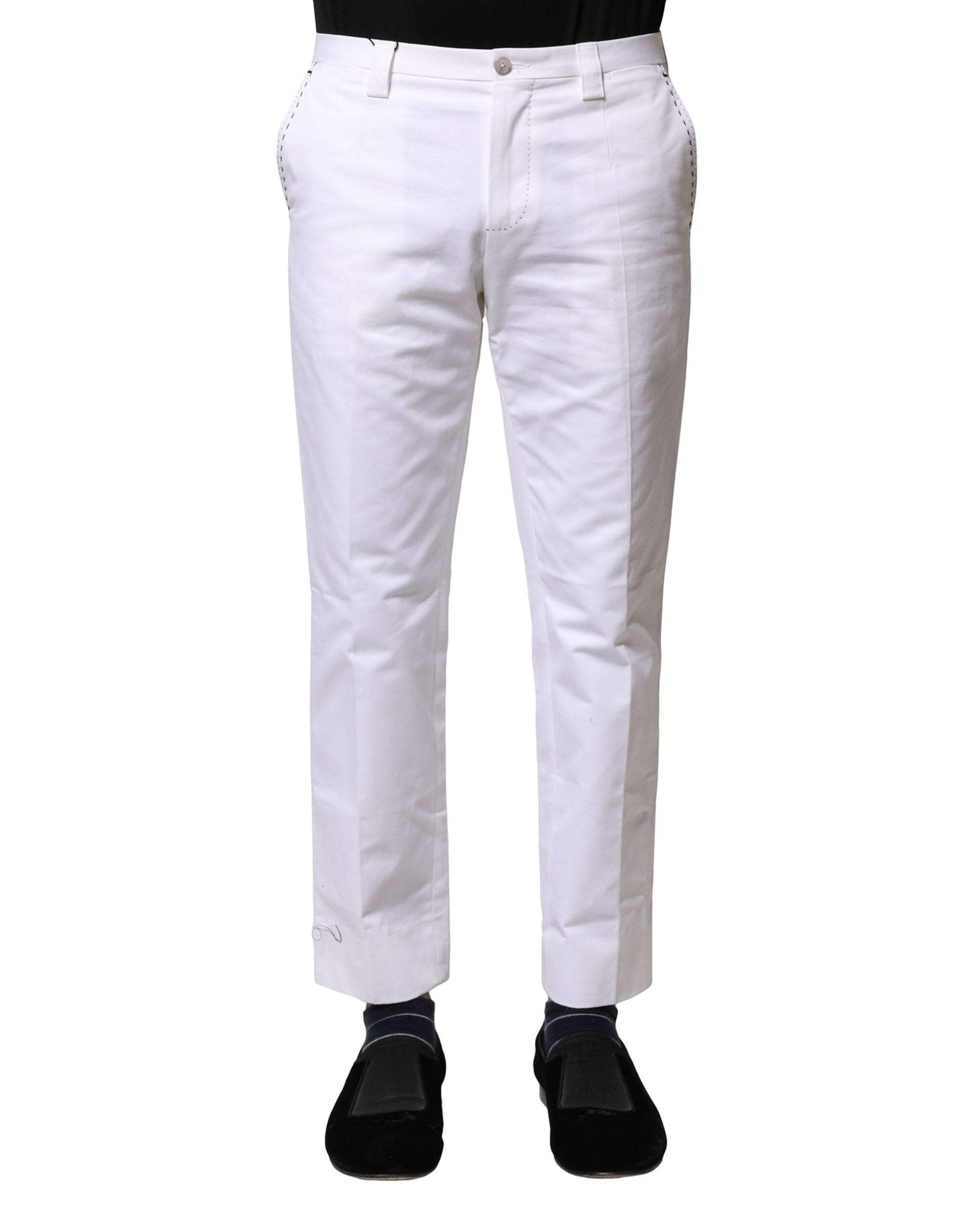 Dolce & Gabbana White Cotton Straight Logo Men's Trousers-2