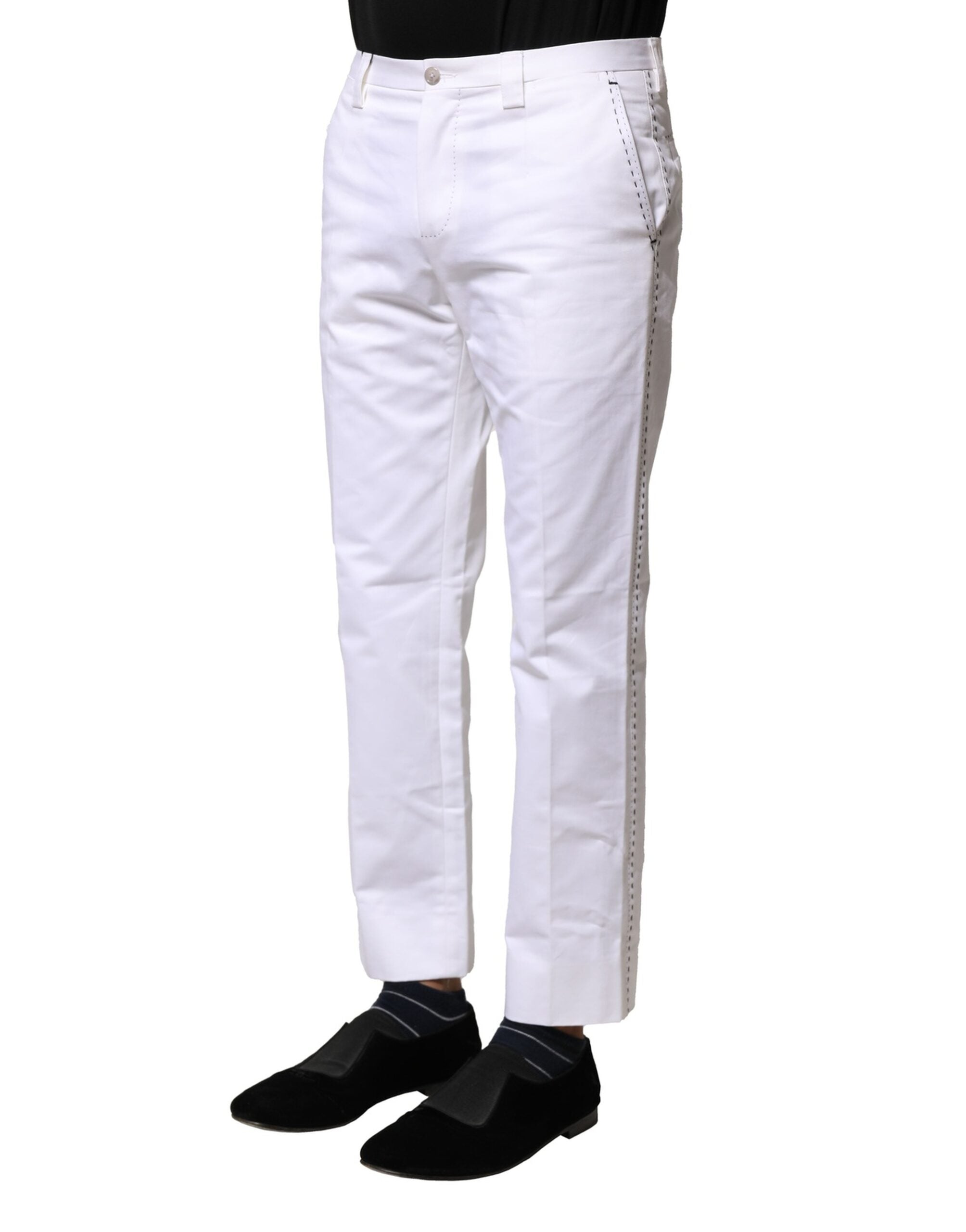 Dolce & Gabbana White Cotton Straight Logo Men's Trousers-3