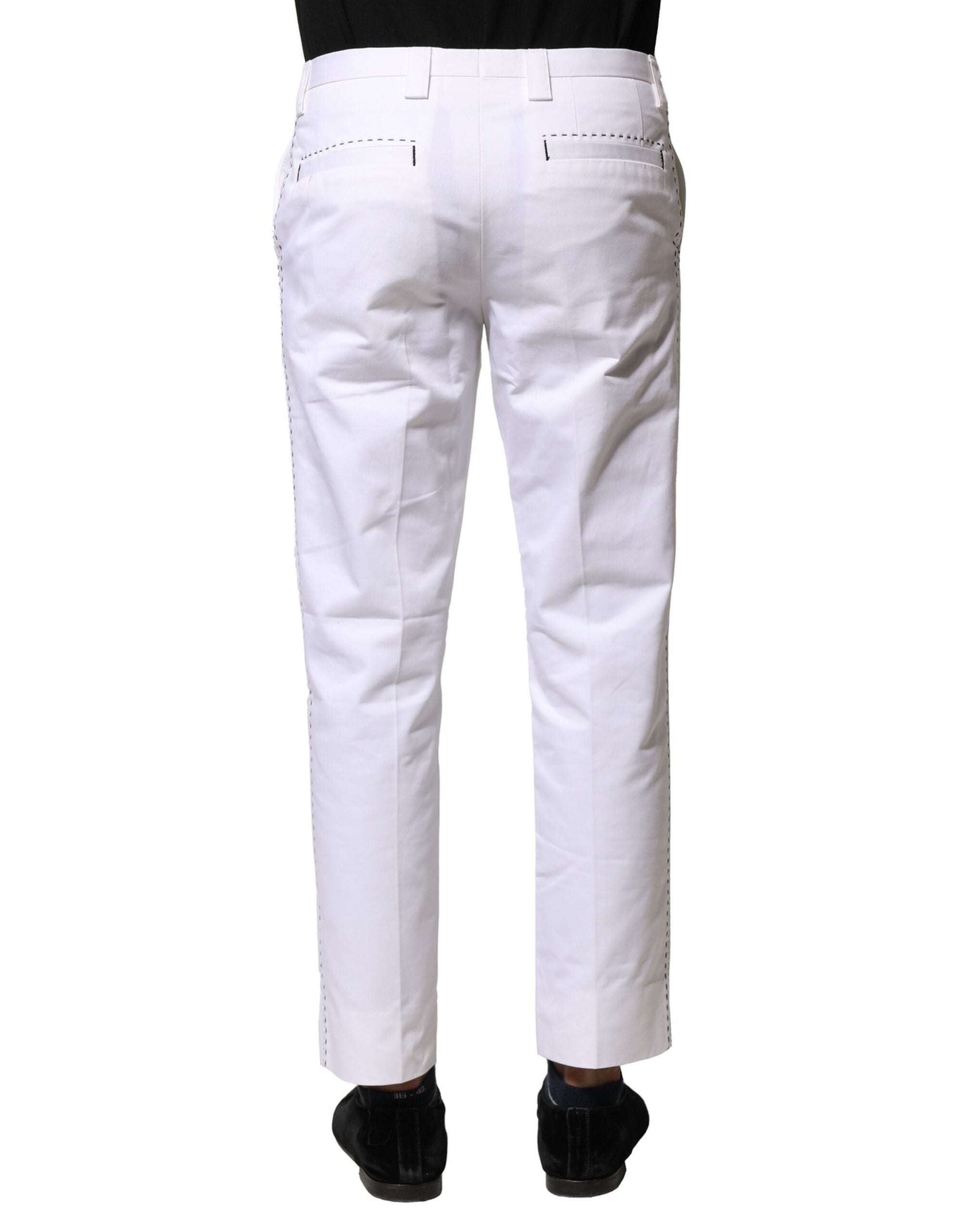 Dolce & Gabbana White Cotton Straight Logo Men's Trousers-4