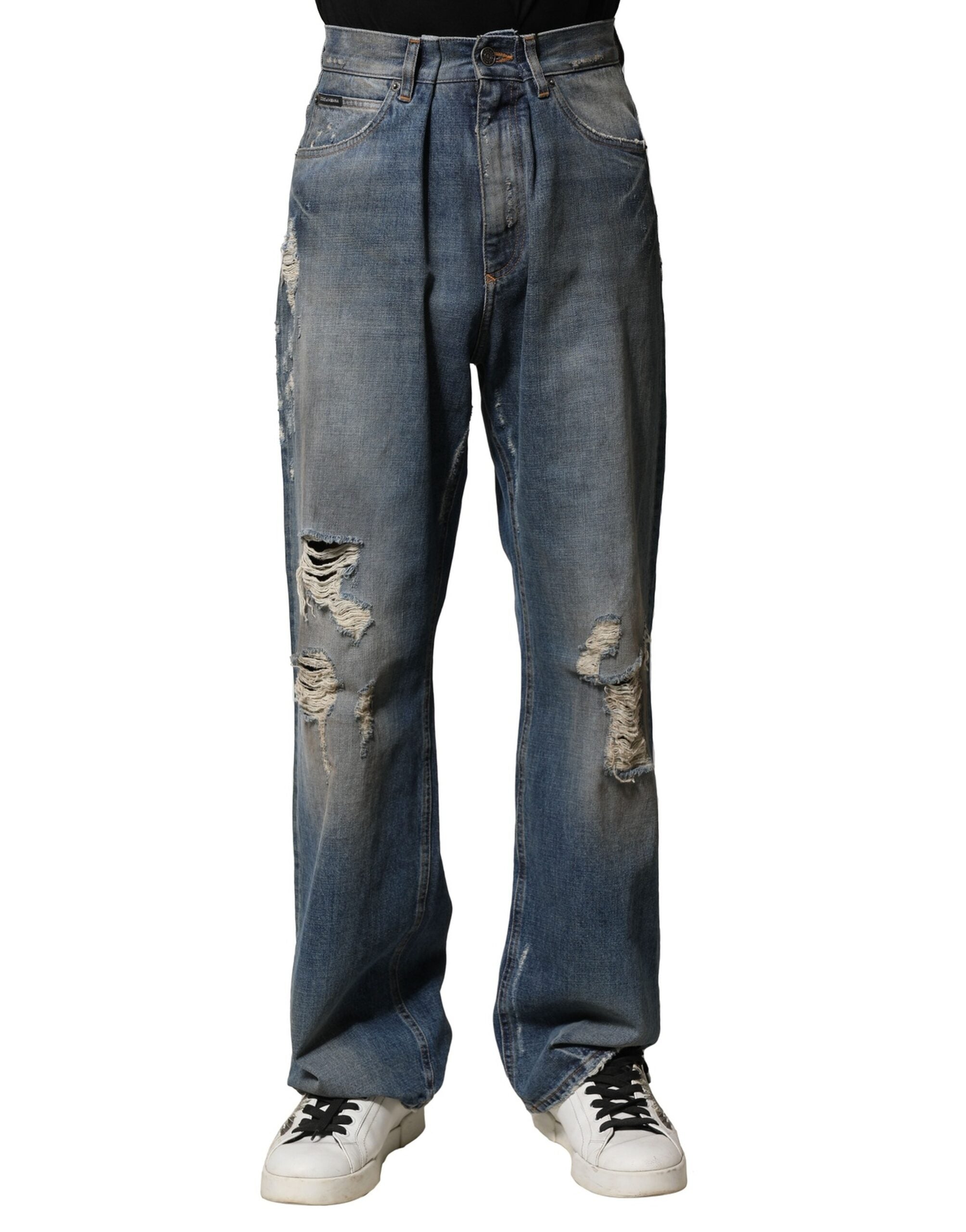 Dolce & Gabbana Blaue Baumwolle zerfleddert Männer Denim Jeans-1