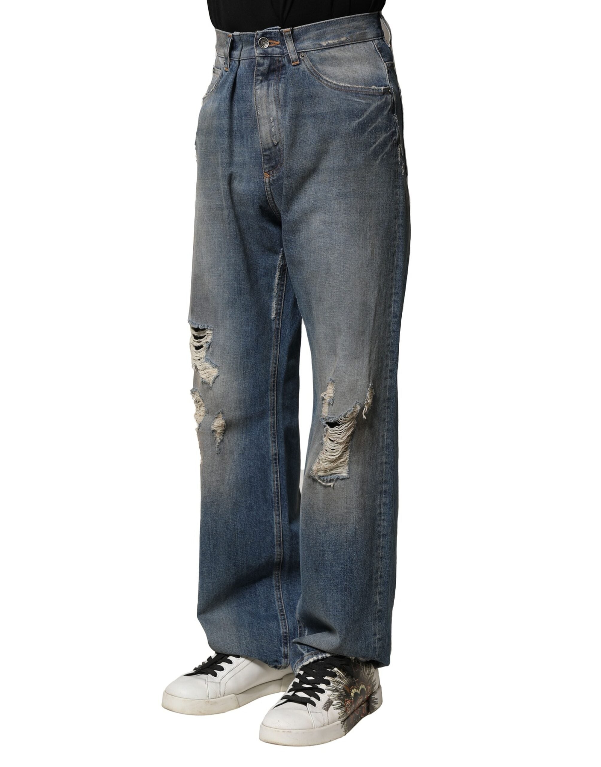 Dolce & Gabbana Blaue Baumwolle zerfleddert Männer Denim Jeans-3