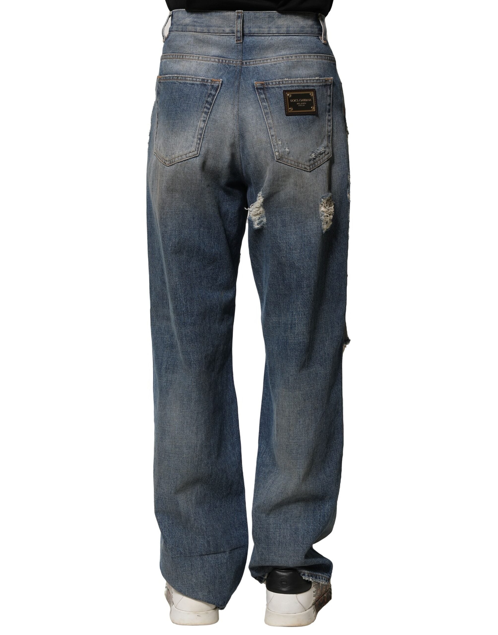 Dolce & Gabbana Blaue Baumwolle zerfleddert Männer Denim Jeans-4