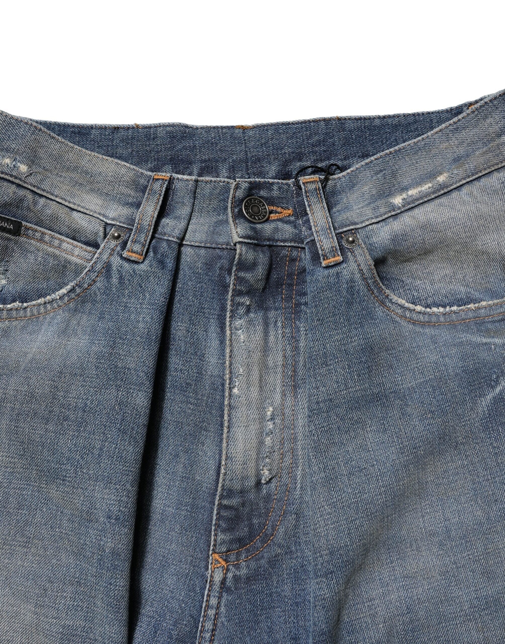 Dolce & Gabbana Blaue Baumwolle zerfleddert Männer Denim Jeans-5