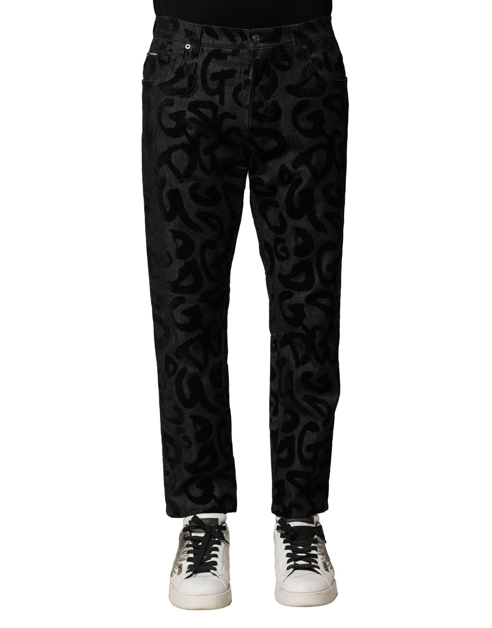 Dolce & Gabbana Grey Cotton DG Logo Straight Men's Denim Jeans-2