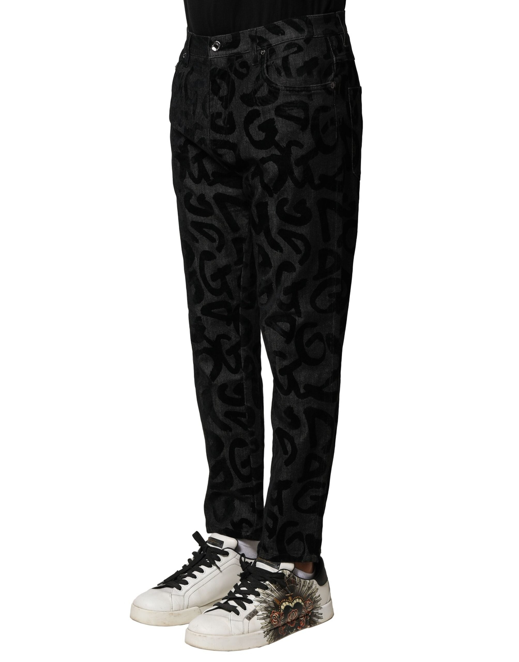 Dolce & Gabbana Grey Cotton DG Logo Straight Men's Denim Jeans-3