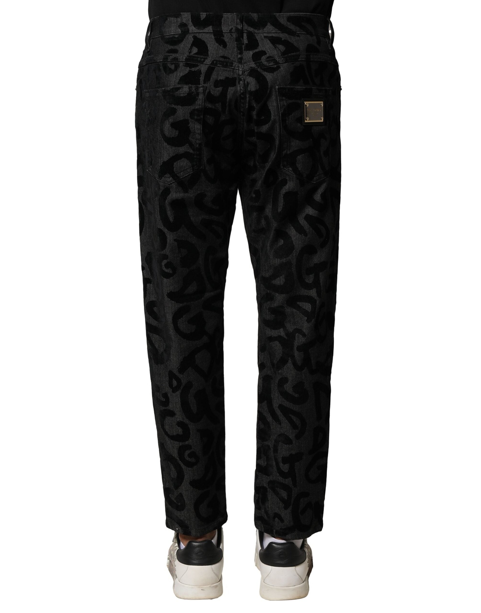 Dolce & Gabbana Grey Cotton DG Logo Straight Men's Denim Jeans-4