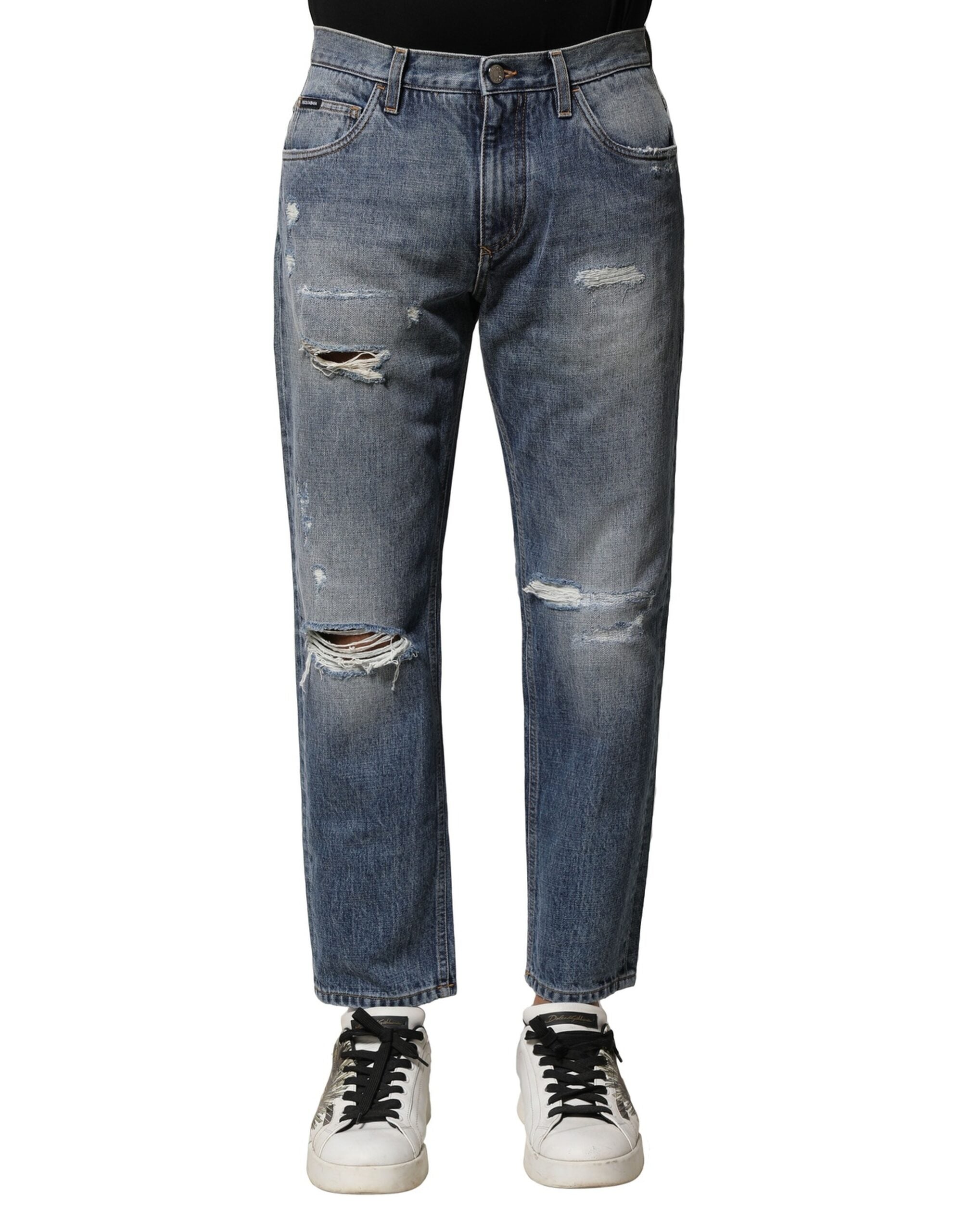 Dolce & Gabbana Blue, washed, ripped straight fit denim jeans-2