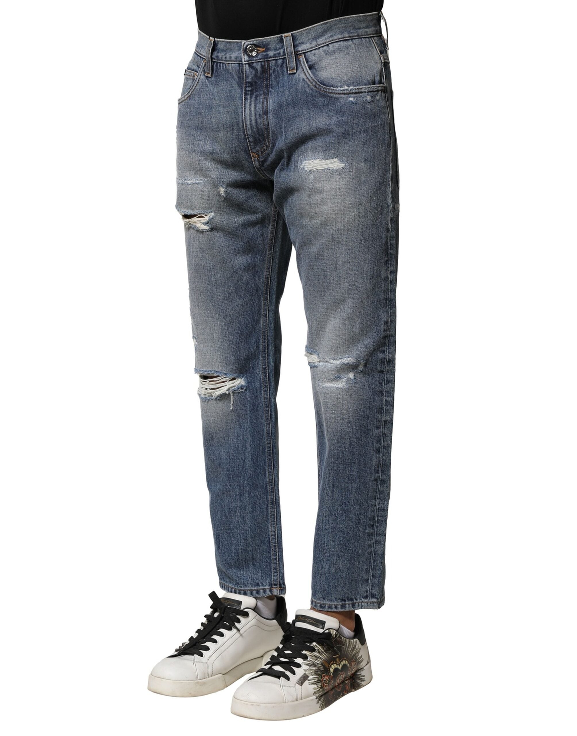 Dolce & Gabbana Blue, washed, ripped straight fit denim jeans-3