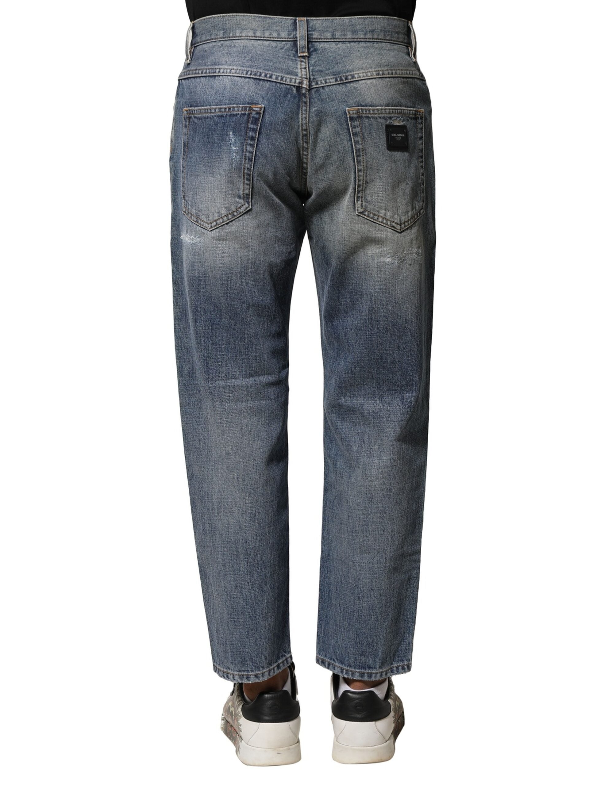 Dolce & Gabbana Blue, washed, ripped straight fit denim jeans-4