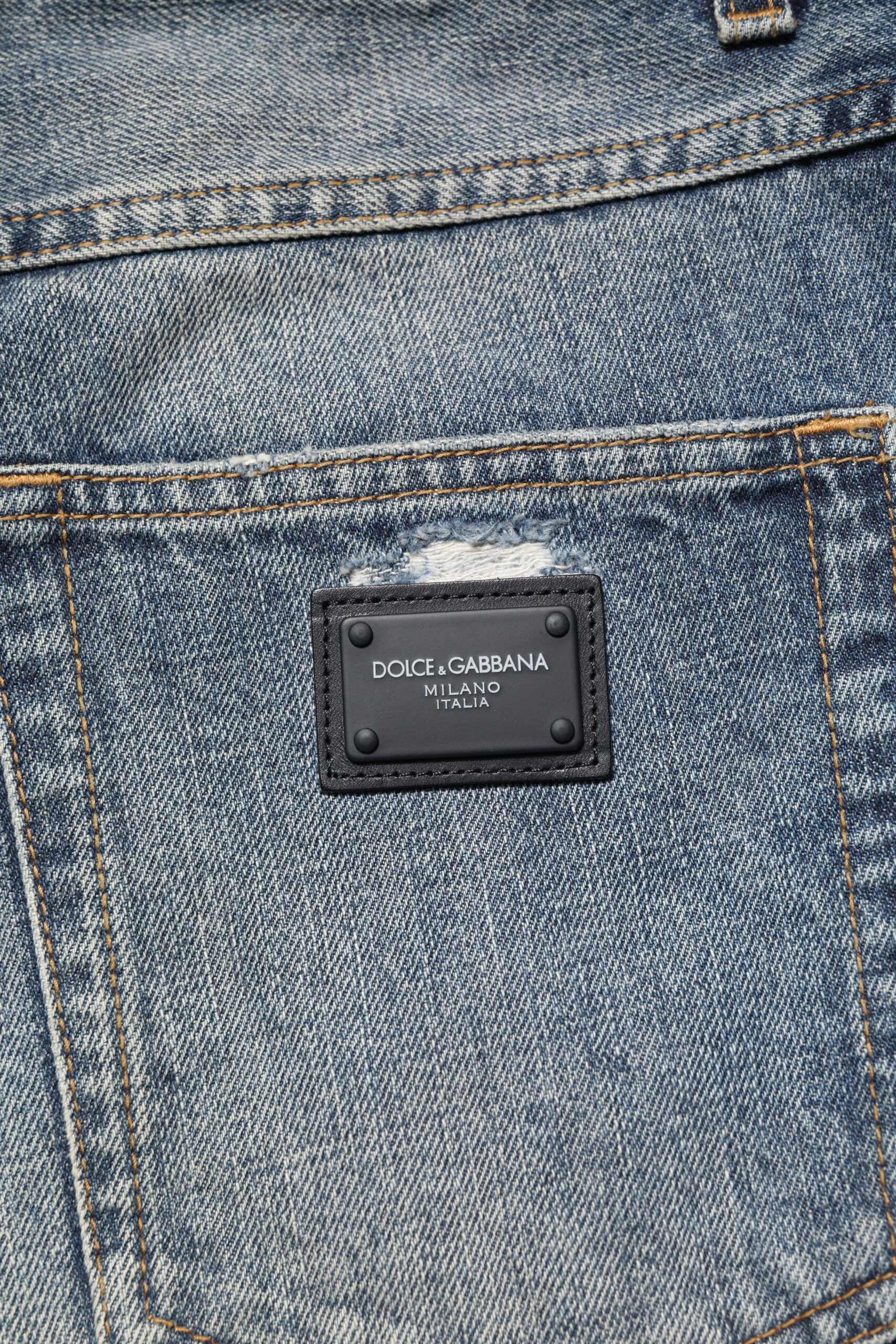 Dolce & Gabbana Blue, washed, ripped straight fit denim jeans-6