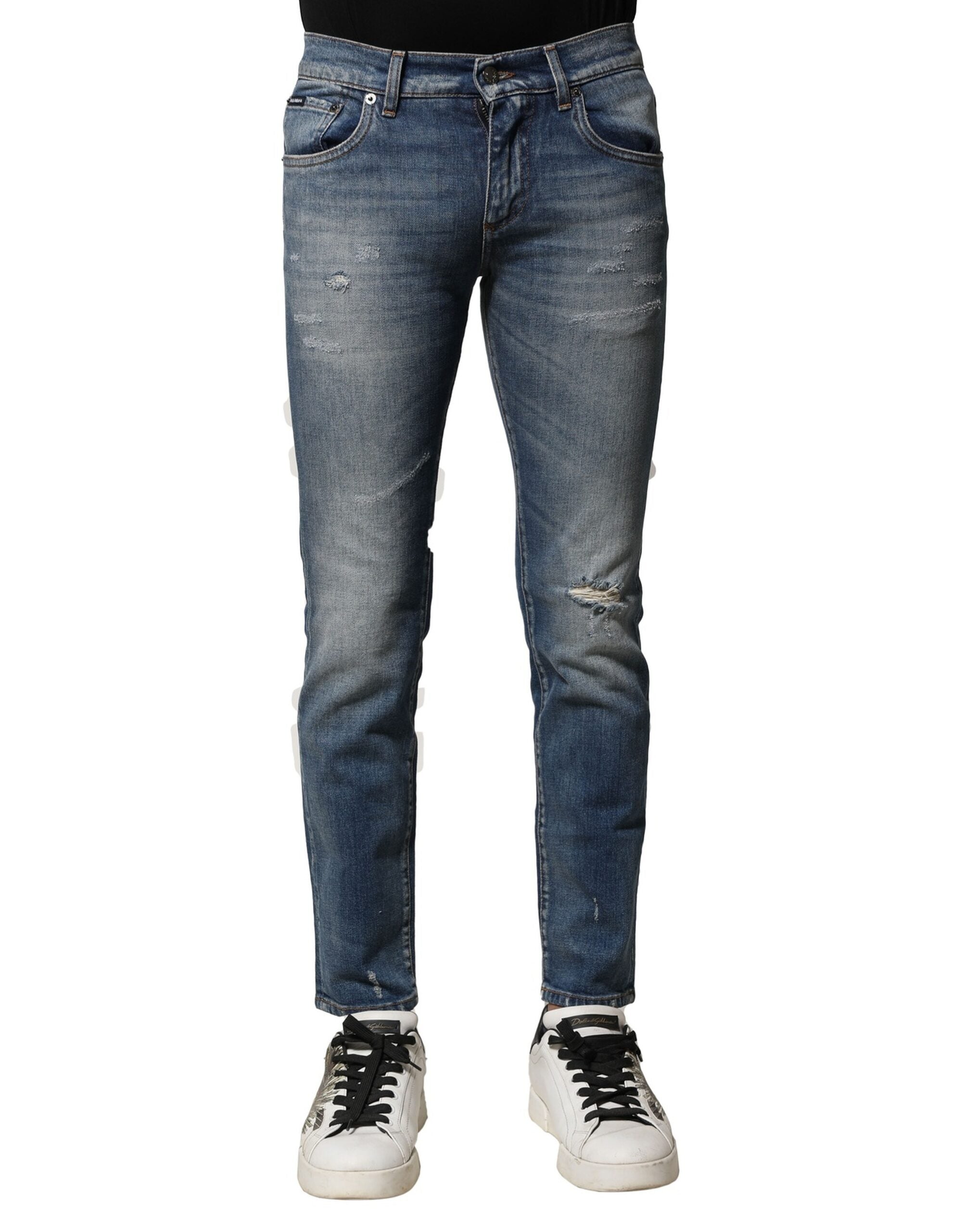 Dolce & Gabbana Blue Washed Cotton Slim Fit Men's Denim Jeans-2