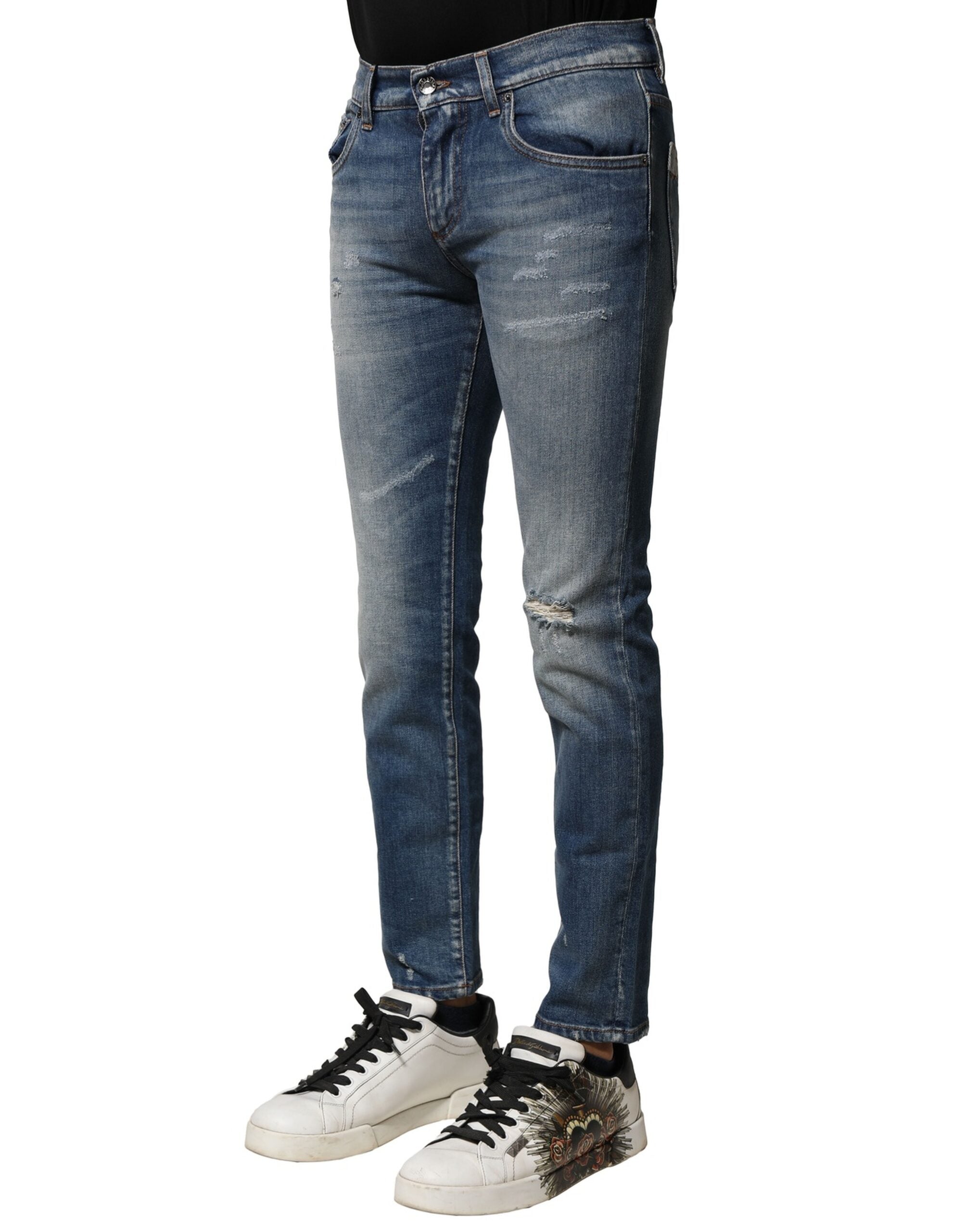 Dolce & Gabbana Blue Washed Cotton Slim Fit Men's Denim Jeans-3
