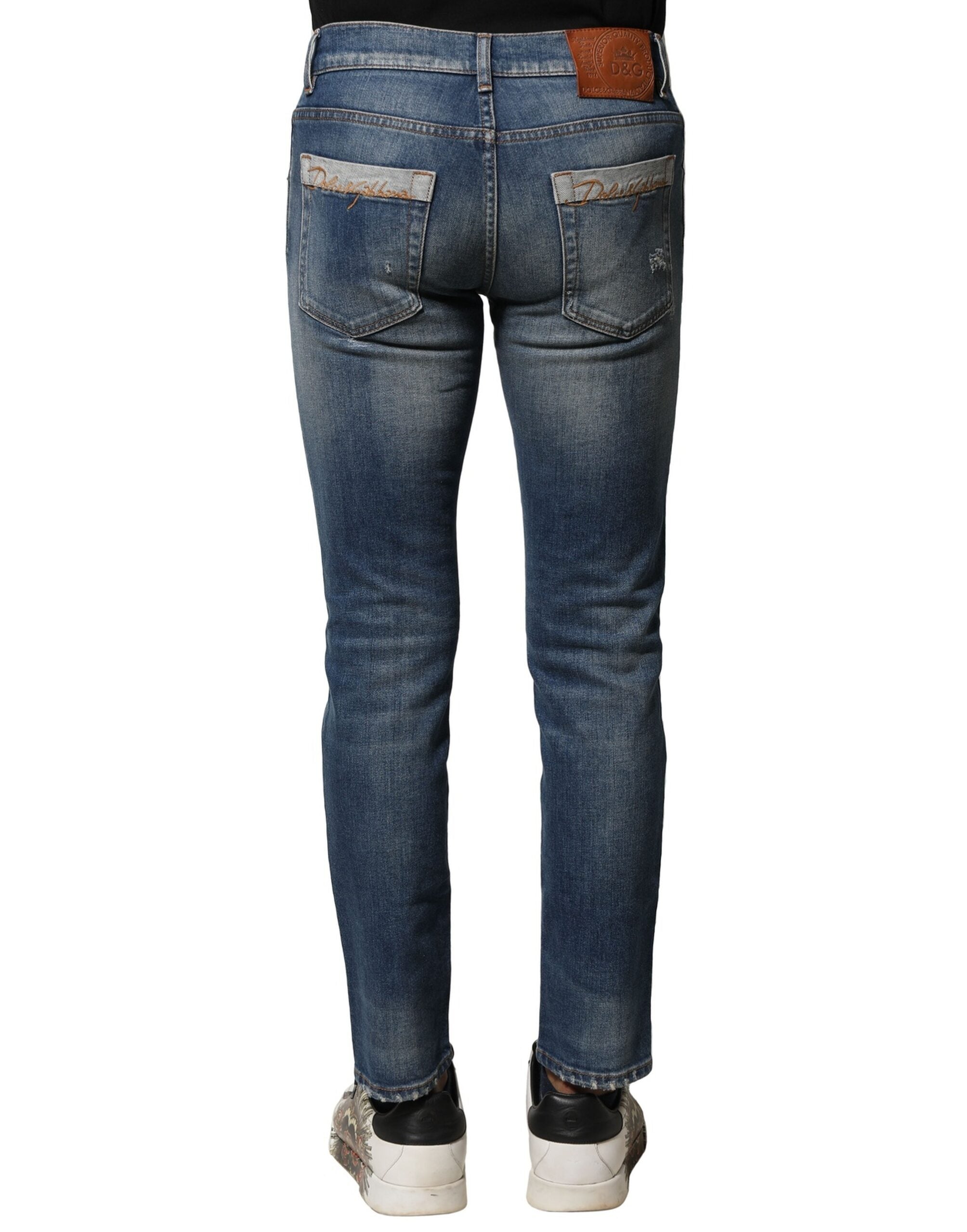Dolce & Gabbana Blue Washed Cotton Slim Fit Men's Denim Jeans-4