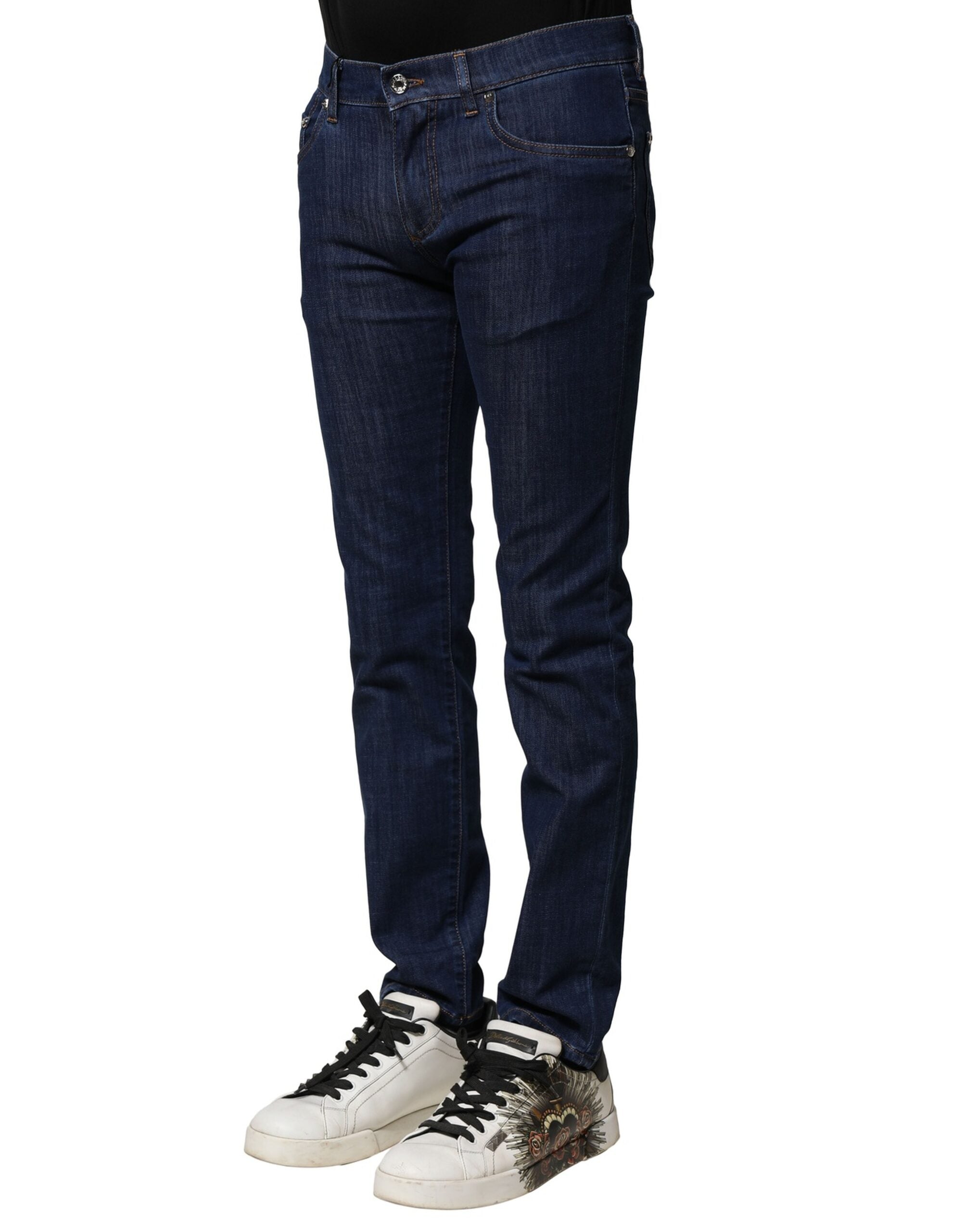Vaqueros ajustados de algodón elástico azul Dolce & Gabbana para hombre-3