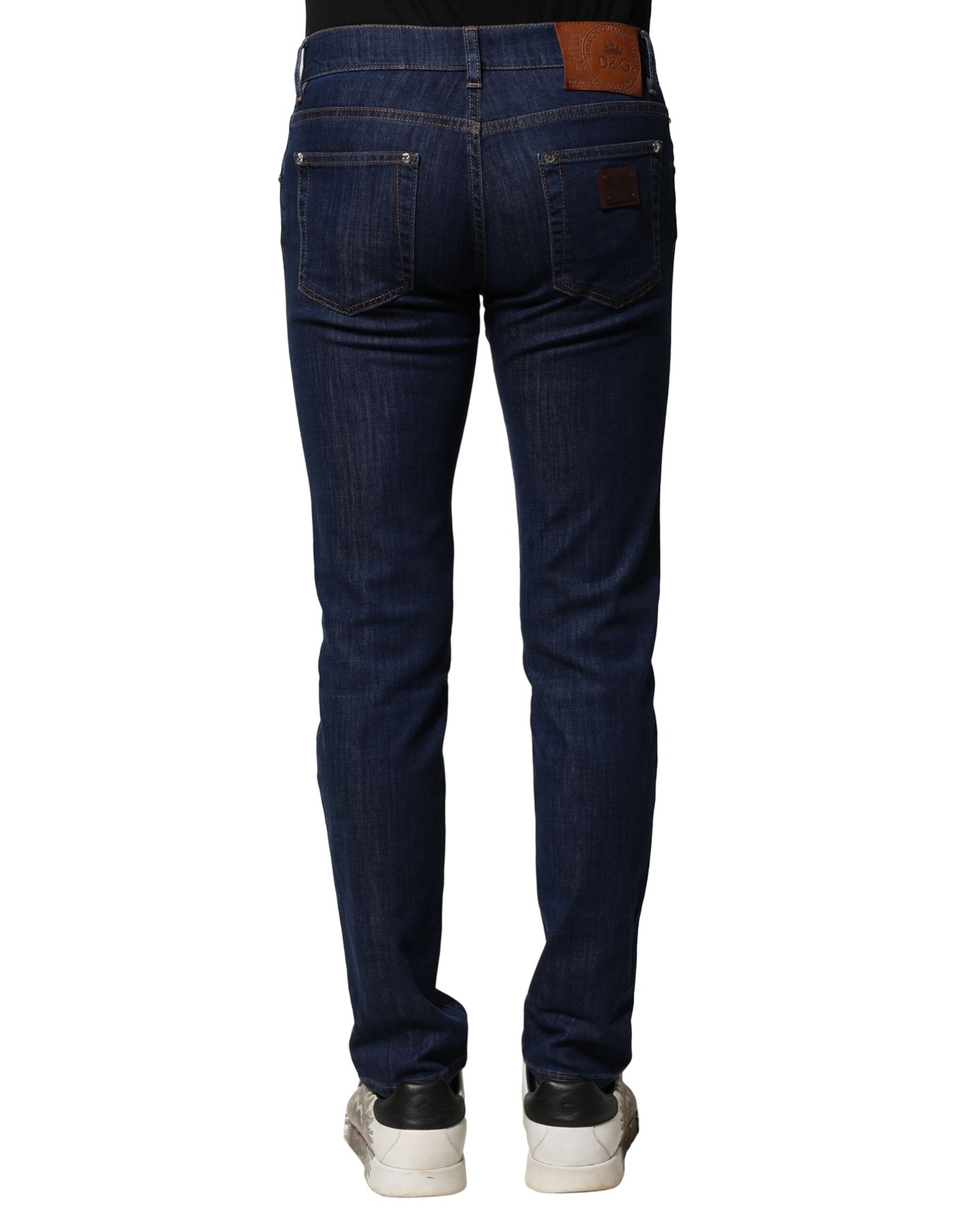 Vaqueros ajustados de algodón elástico azul Dolce & Gabbana para hombre-4