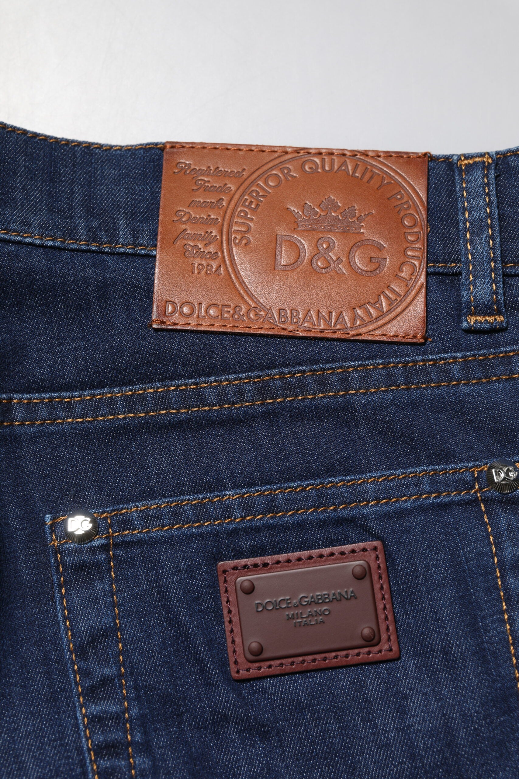 Vaqueros ajustados de algodón elástico azul Dolce & Gabbana para hombre-6