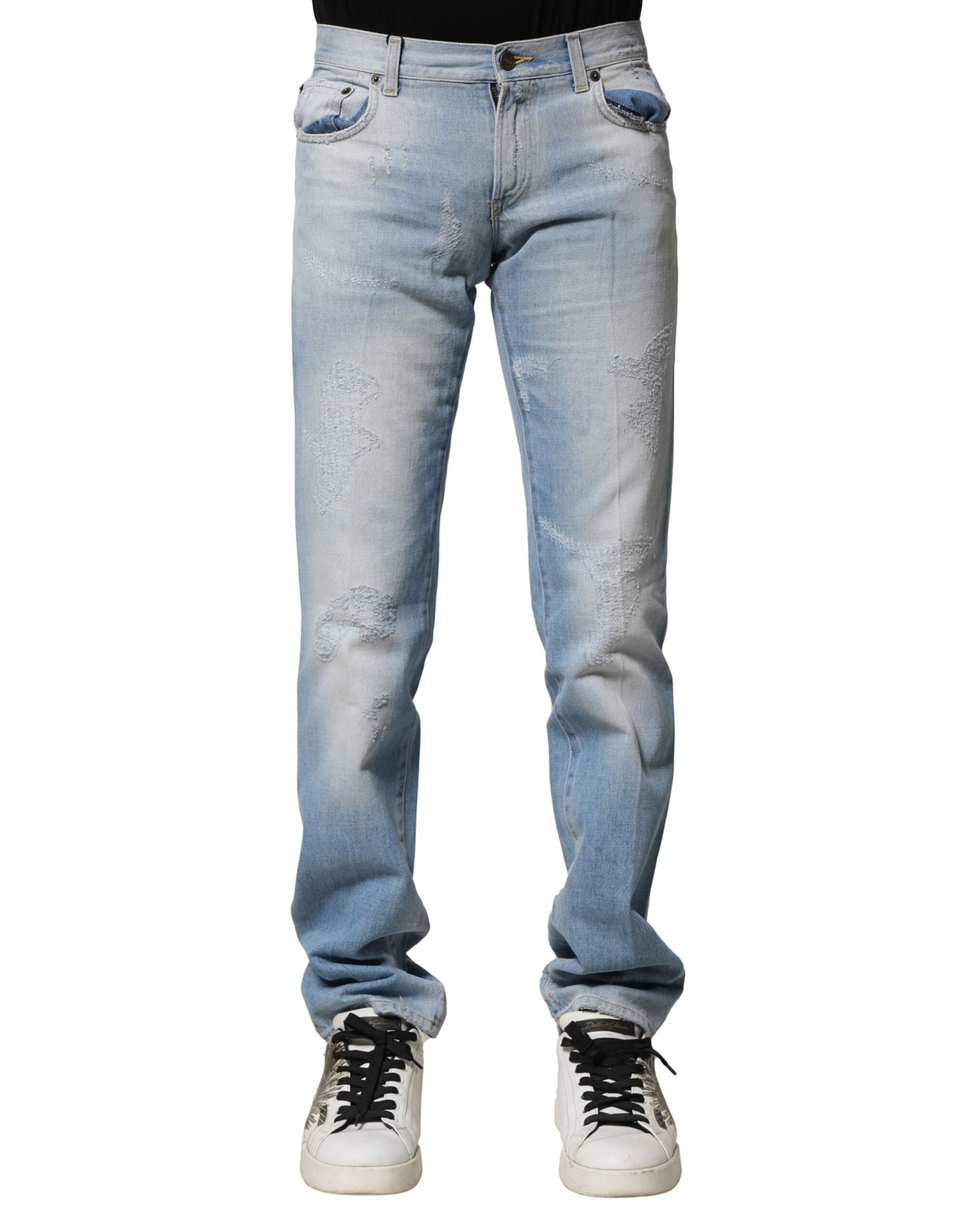 Dolce & Gabbana Light Blue Washed Straight Fit Denim Jeans-2